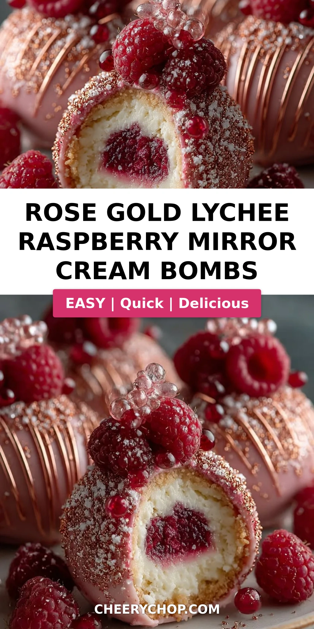 Rose Gold Lychee Raspberry Mirror Cream Bombs