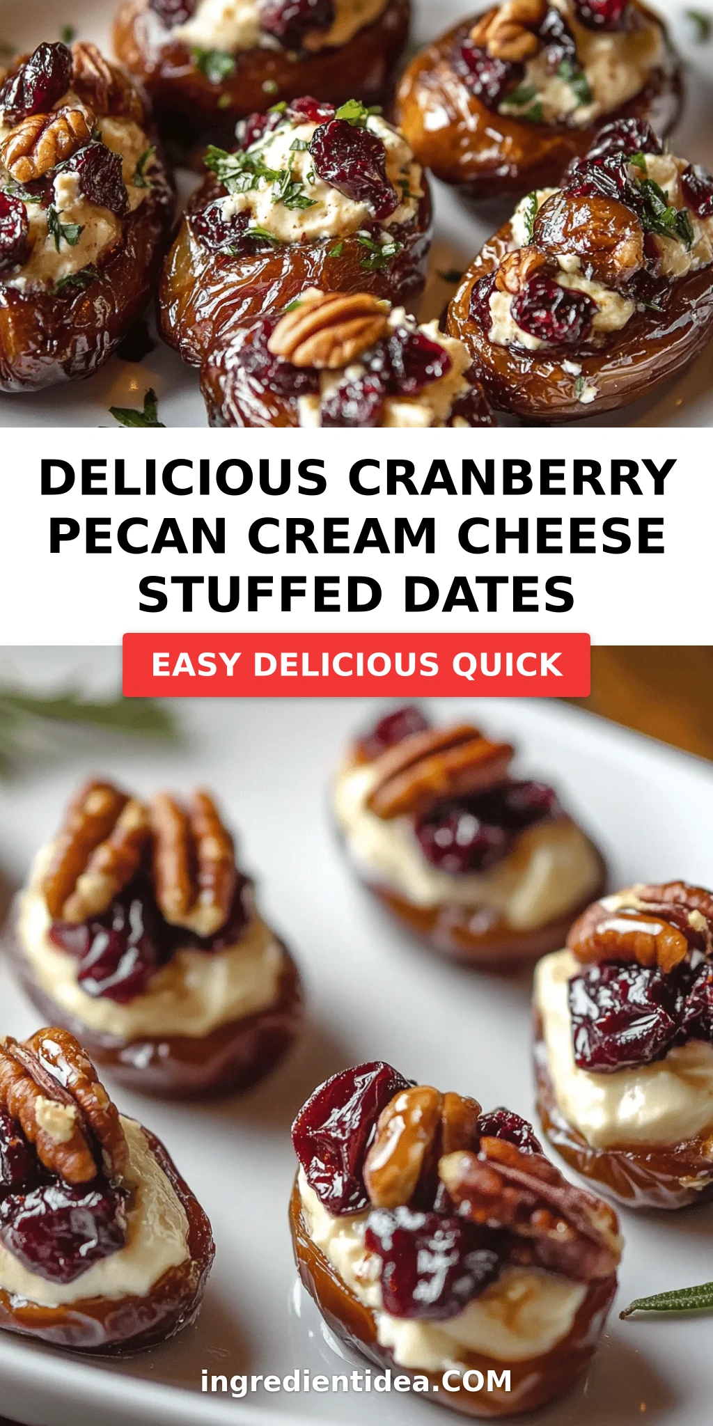 Delicious Cranberry Pecan Cream Cheese Stuffed Dates