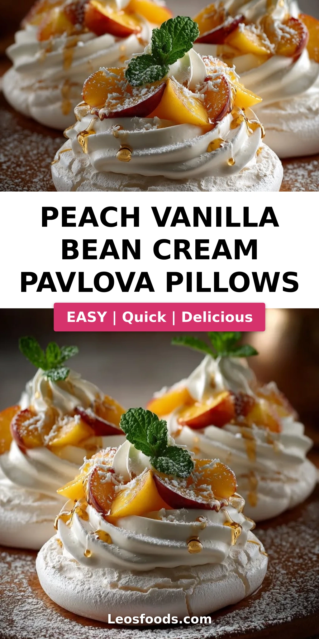 Peach Vanilla Bean Cream Pavlova Pillows