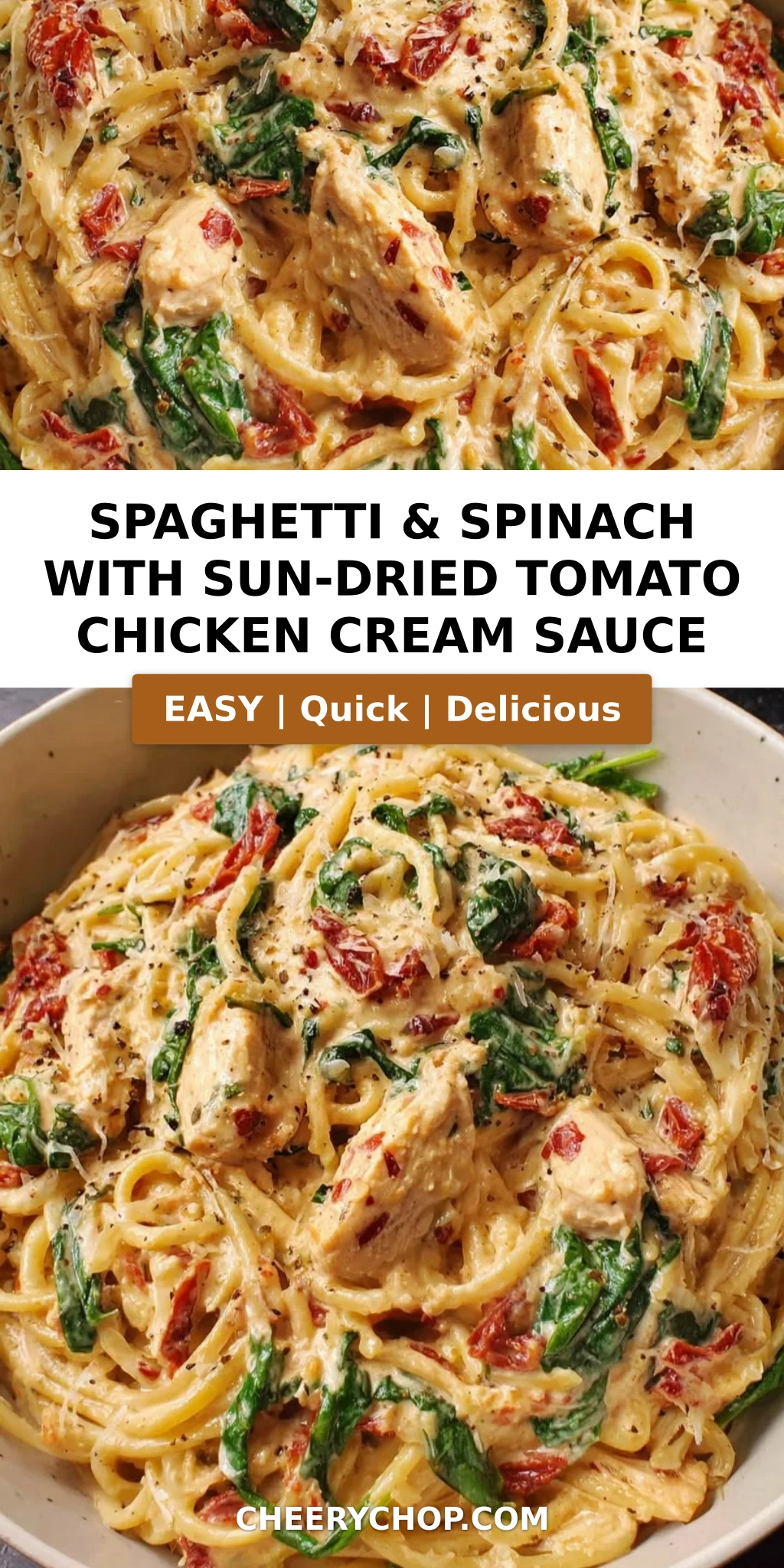 Spaghetti & Spinach with Sun-Dried Tomato Chicken Cream Sauce