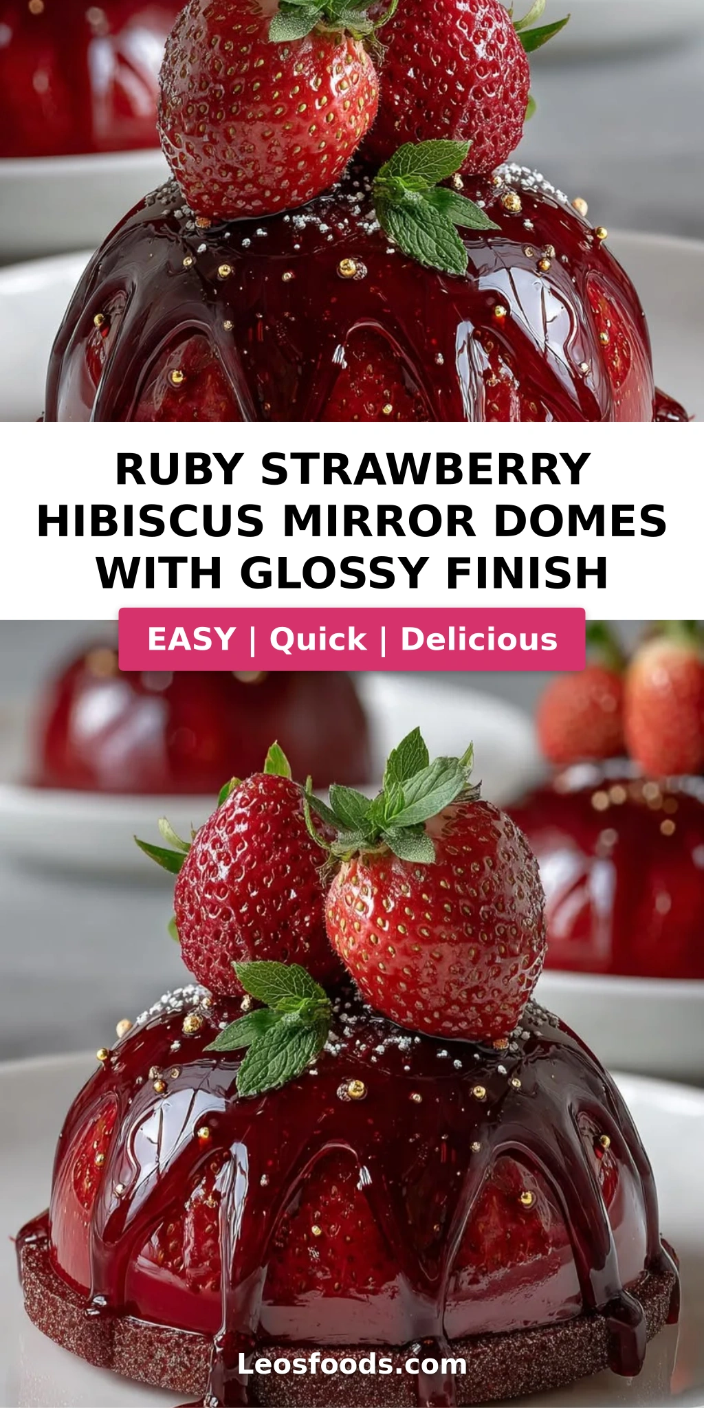 Ruby Strawberry Hibiscus Mirror Domes with Glossy Finish