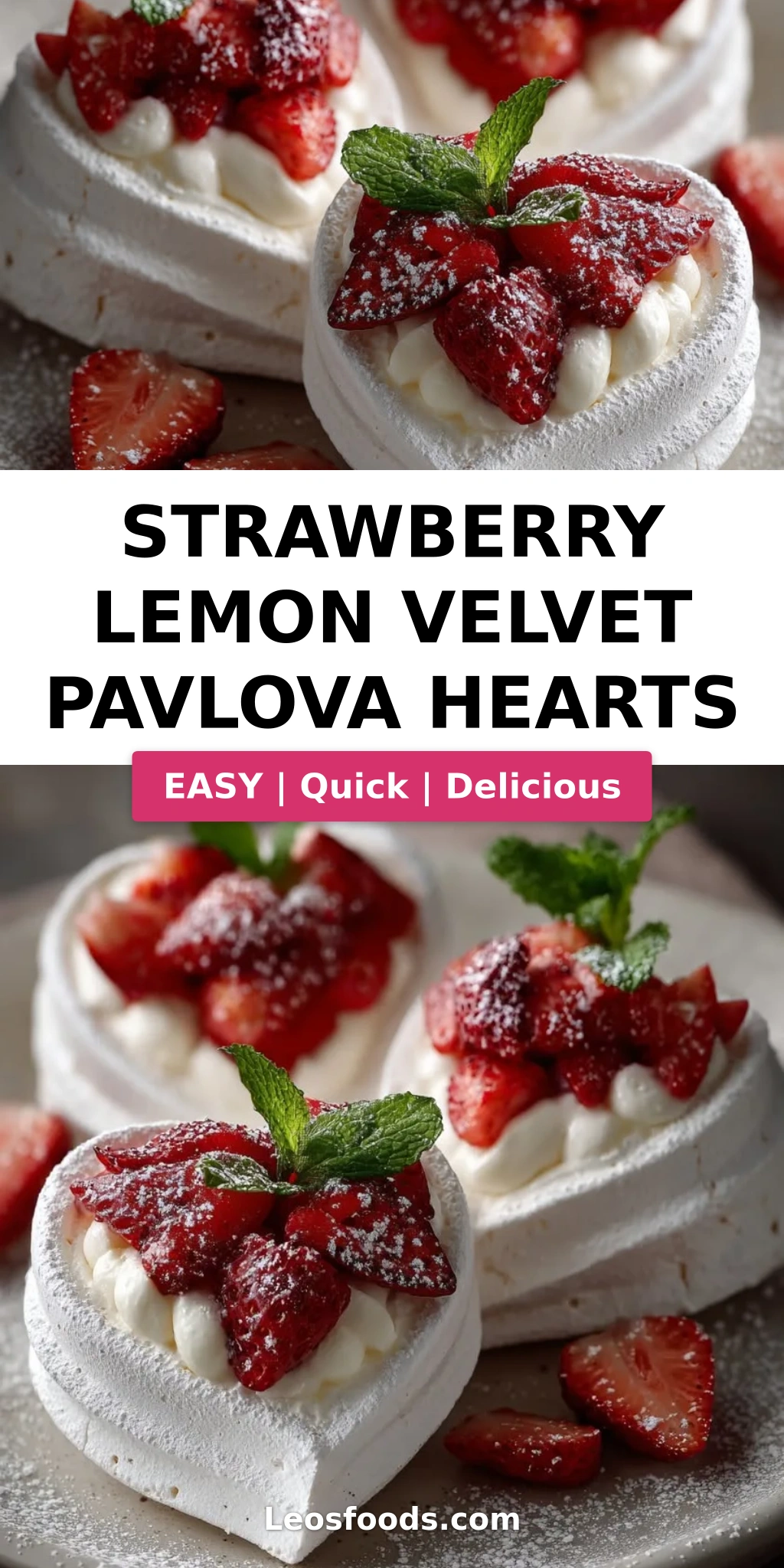 Strawberry Lemon Velvet Pavlova Hearts