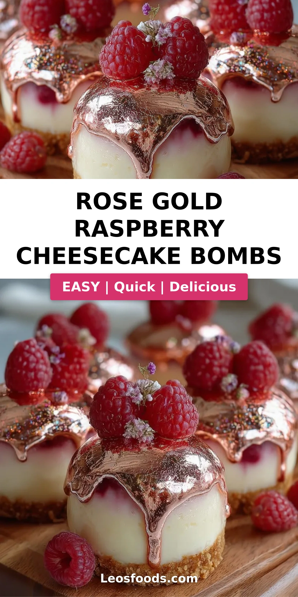 Rose Gold Raspberry Cheesecake Bombs