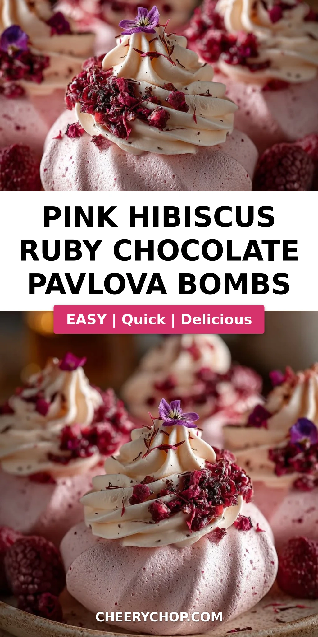Pink Hibiscus Ruby Chocolate Pavlova Bombs