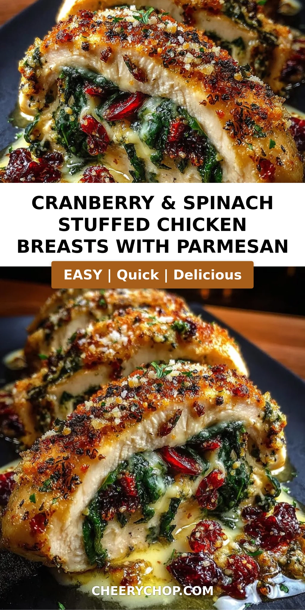 Cranberry & Spinach Stuffed Chicken Breasts with Parmesan