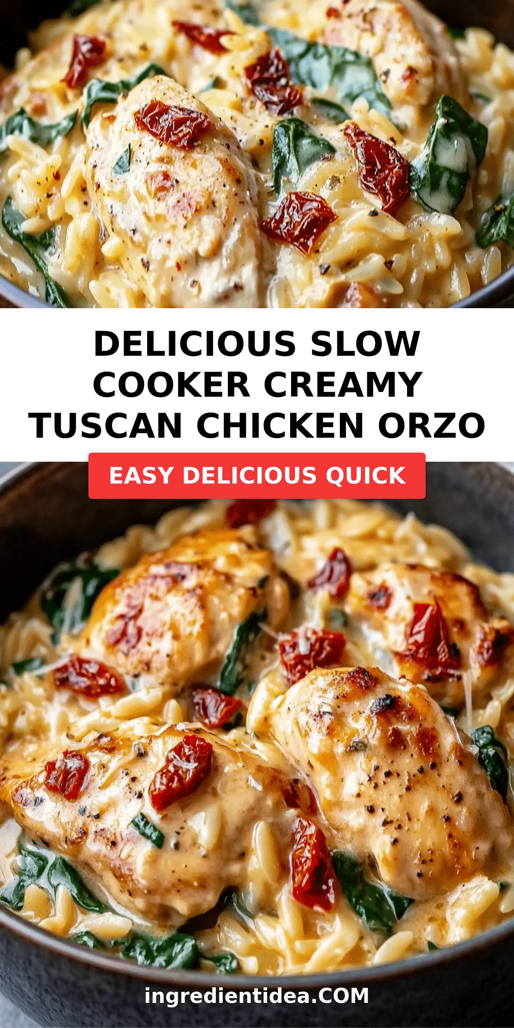 Delicious Slow Cooker Creamy Tuscan Chicken Orzo