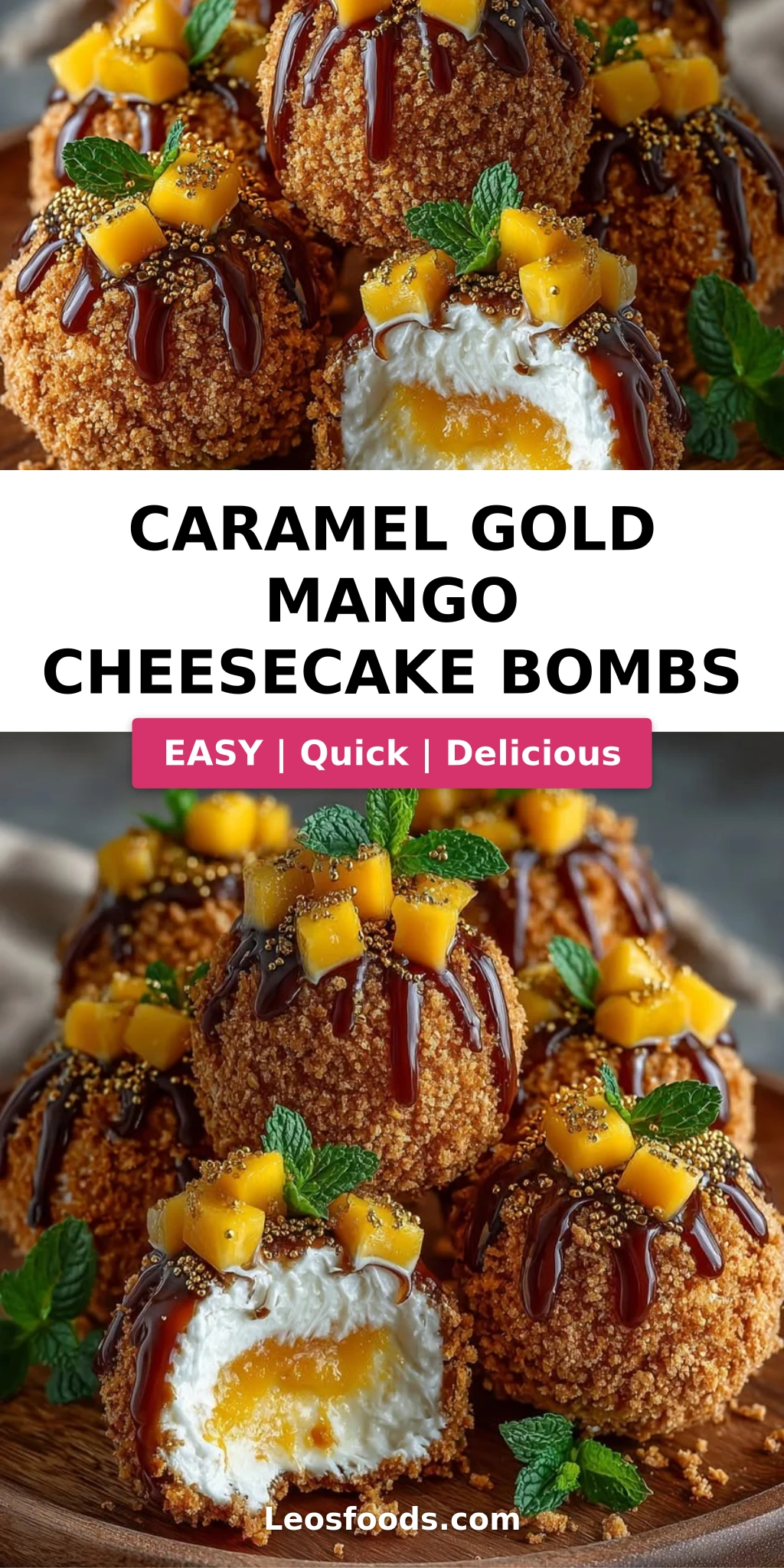 Caramel Gold Mango Cheesecake Bombs