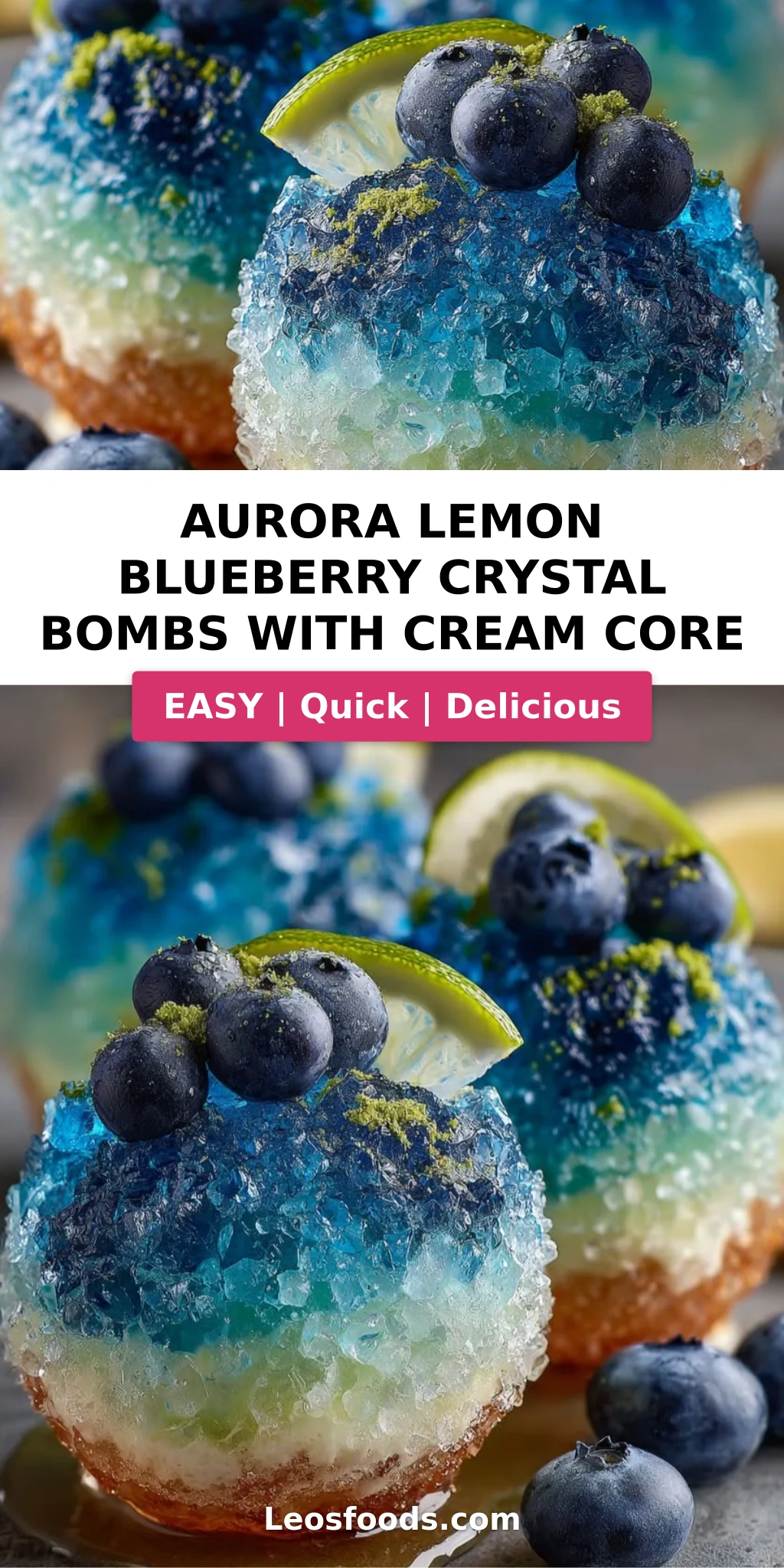 Aurora Lemon Blueberry Crystal Bombs with Cream Core