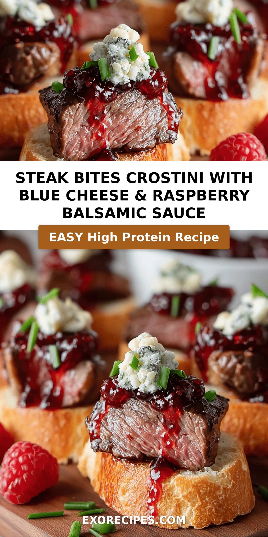 Steak Bites Crostini with Blue Cheese & Raspberry Balsamic Sauce