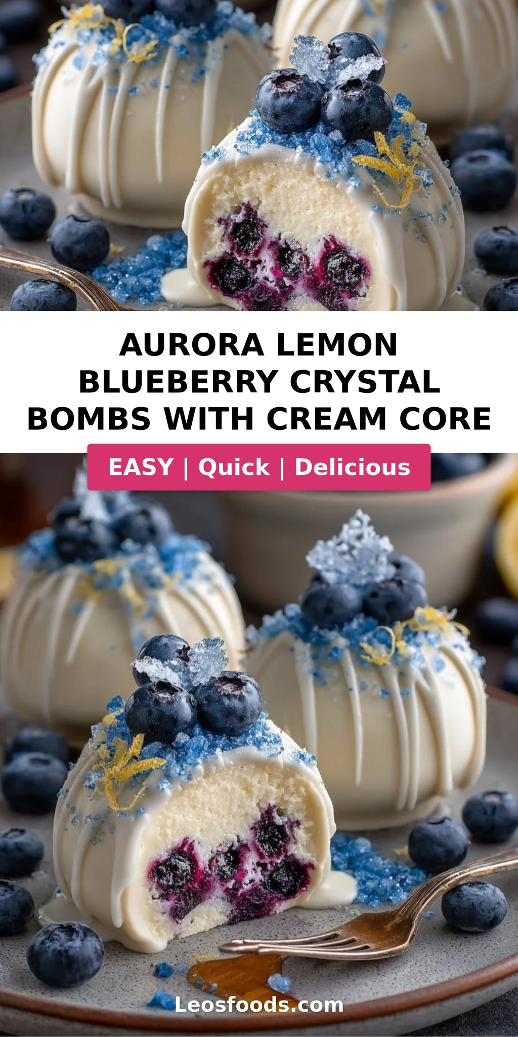 Aurora Lemon Blueberry Crystal Bombs with Cream Core