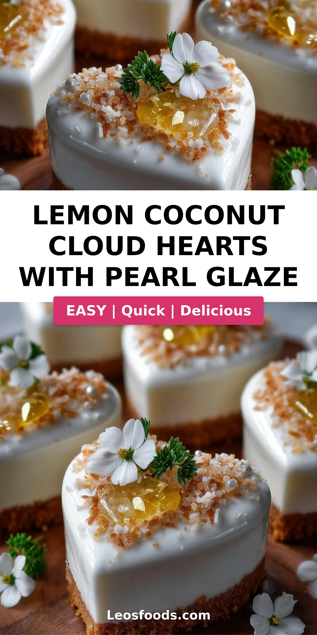 Lemon Coconut Cloud Hearts with Pearl Glaze