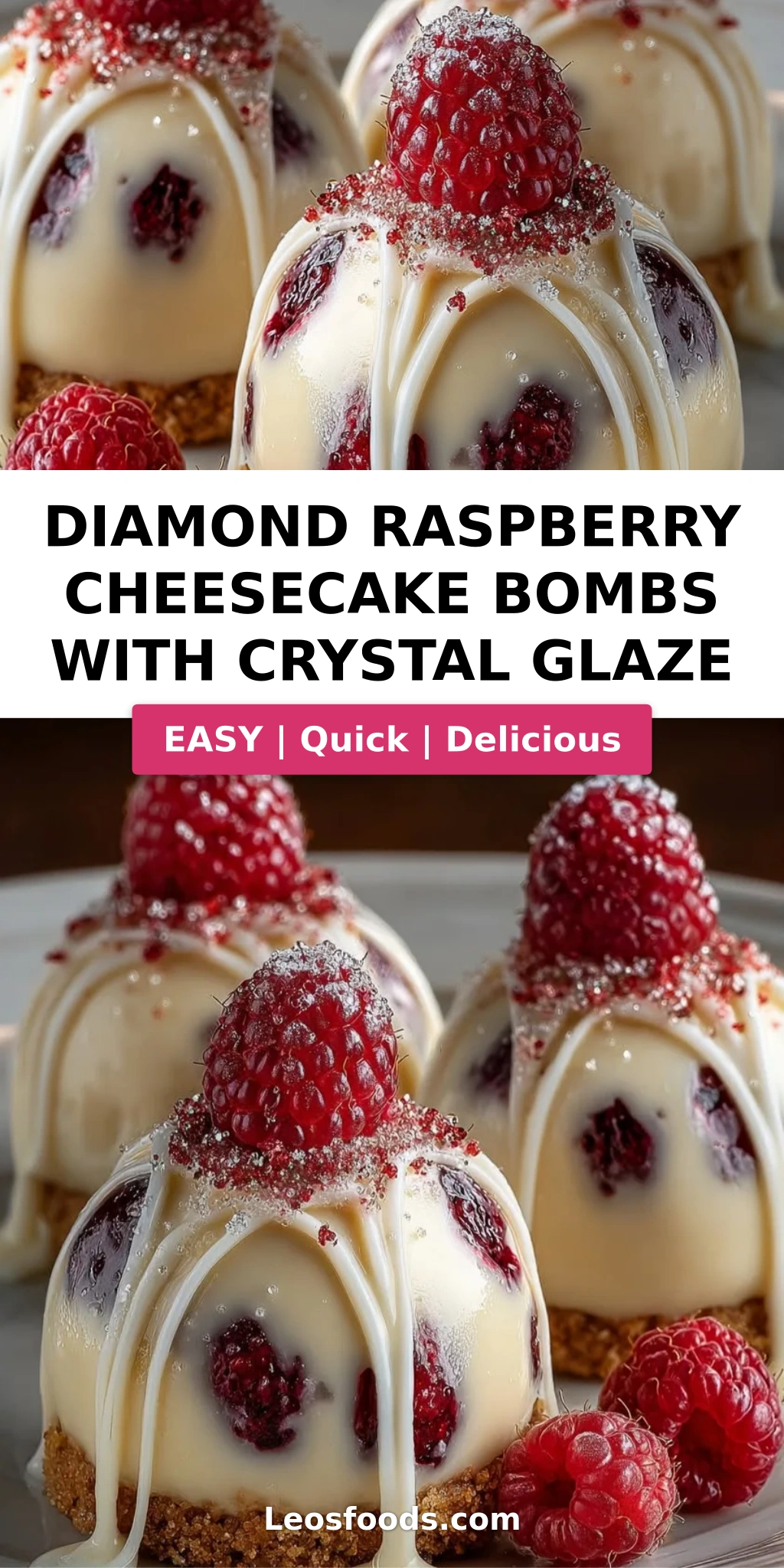 Diamond Raspberry Cheesecake Bombs with Crystal Glaze