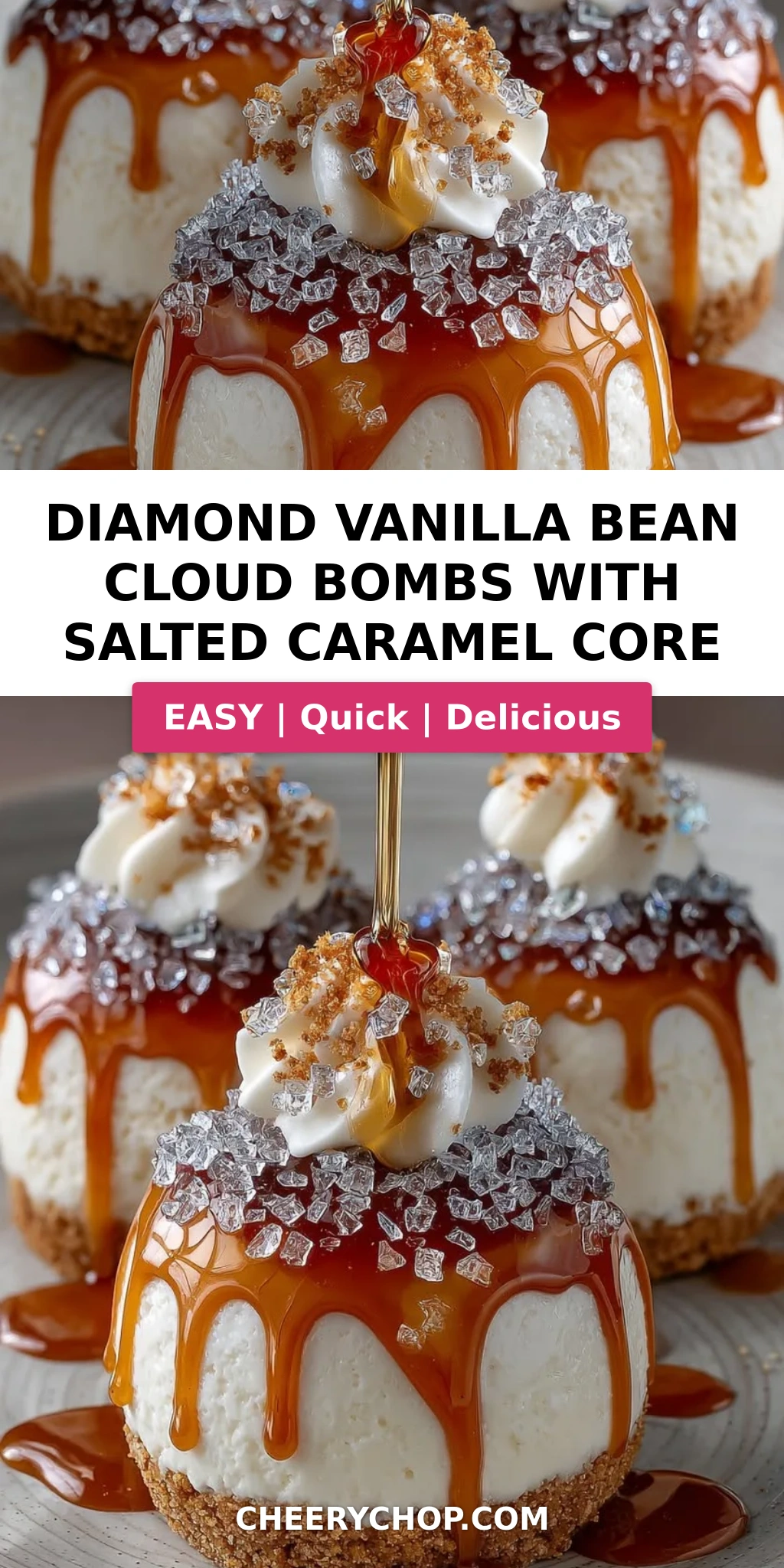 Diamond Vanilla Bean Cloud Bombs with Salted Caramel Core