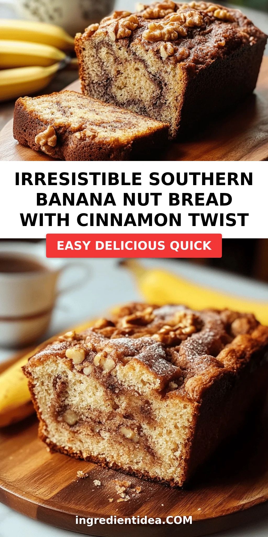 Irresistible Southern Banana Nut Bread with Cinnamon Twist