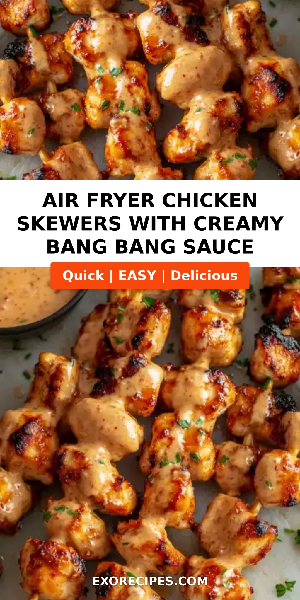 Air Fryer Chicken Skewers with Creamy Bang Bang Sauce