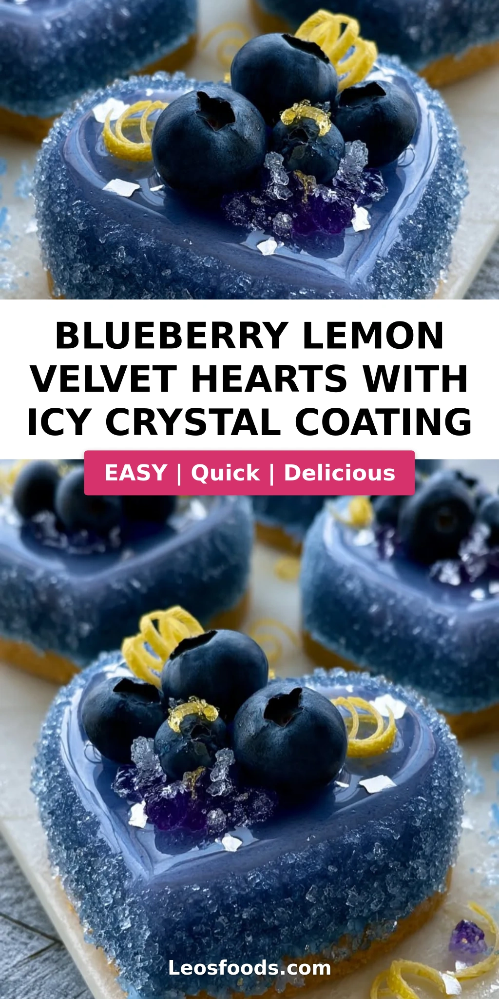 Blueberry Lemon Velvet Hearts with Icy Crystal Coating