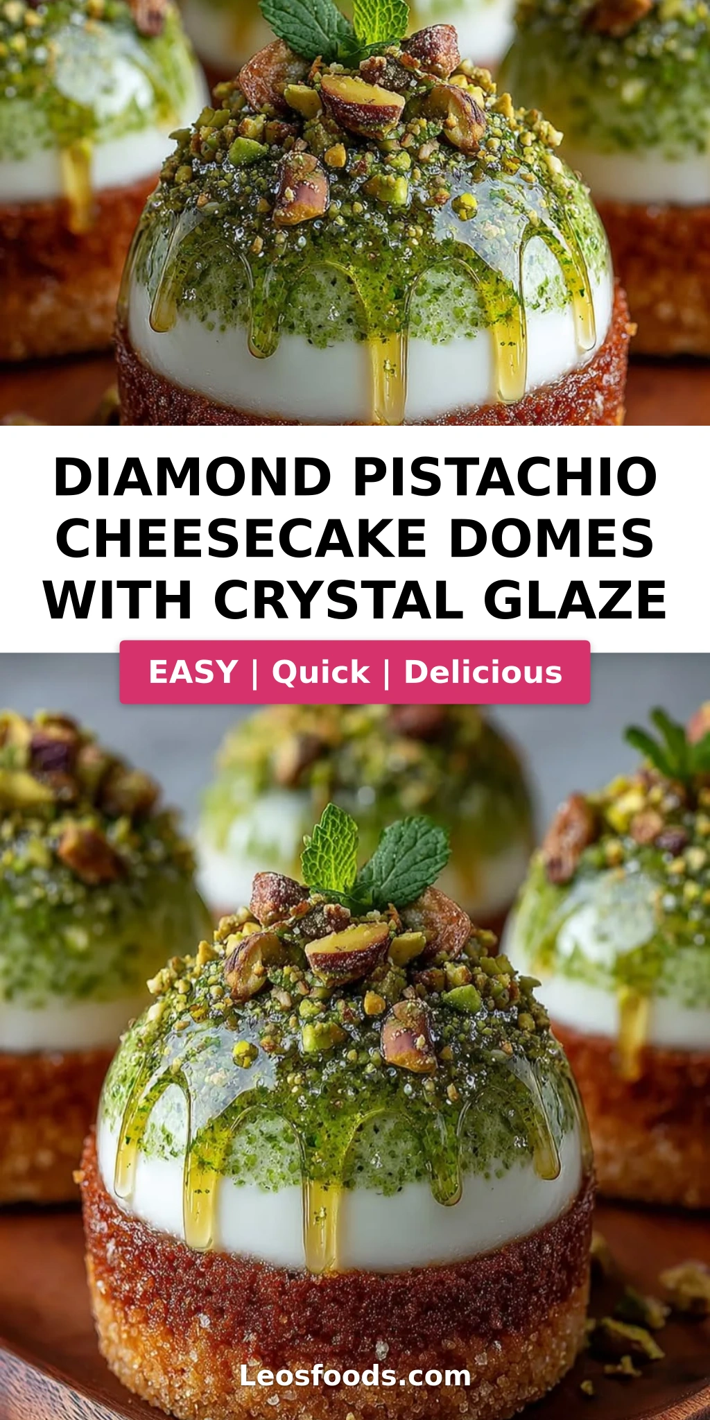Diamond Pistachio Cheesecake Domes with Crystal Glaze