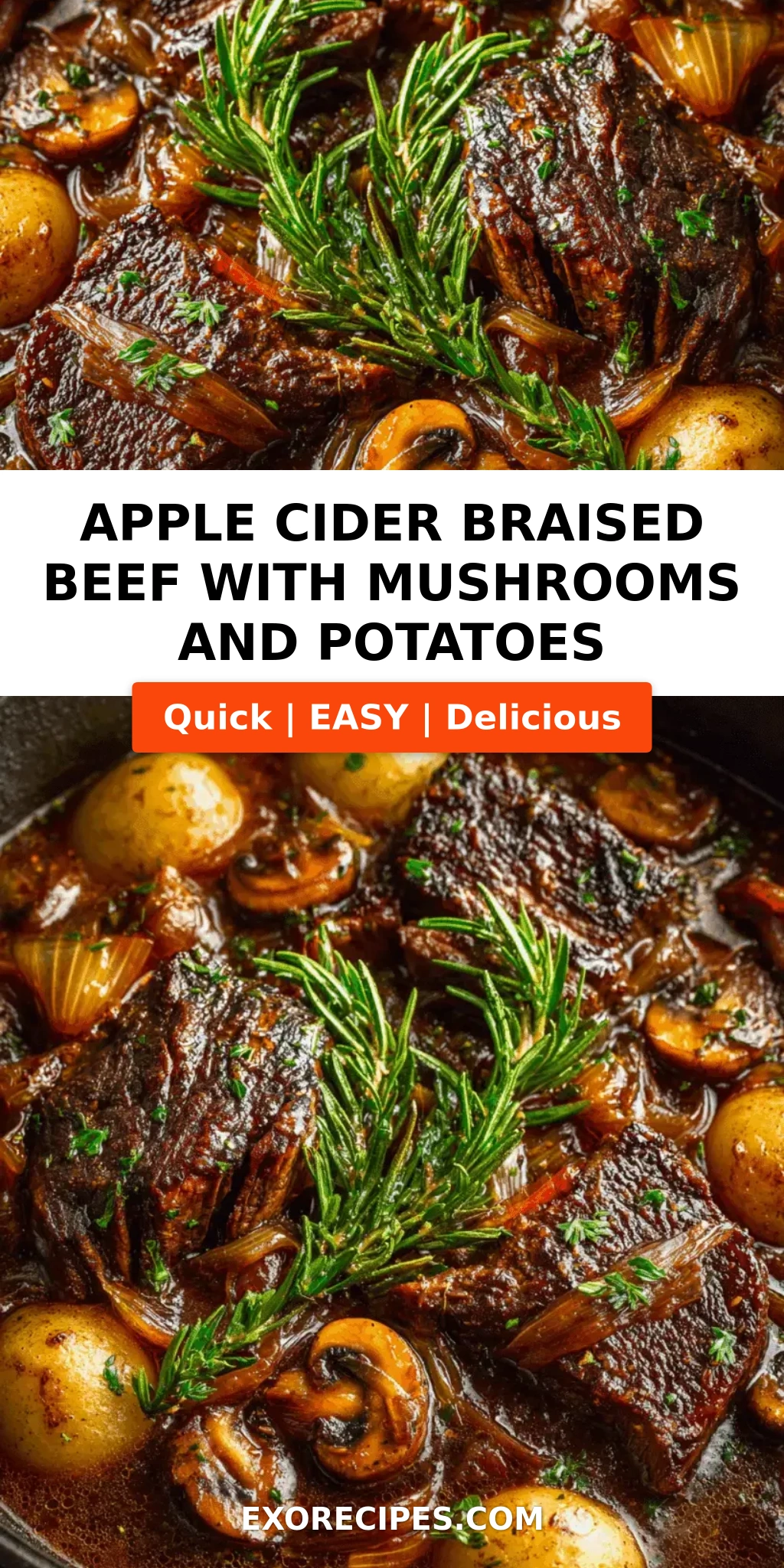 Apple Cider Braised Beef with Mushrooms, Baby Potatoes & Pearl Onions (The Ultimate Comfort Dish Youll Crave Again and Again)