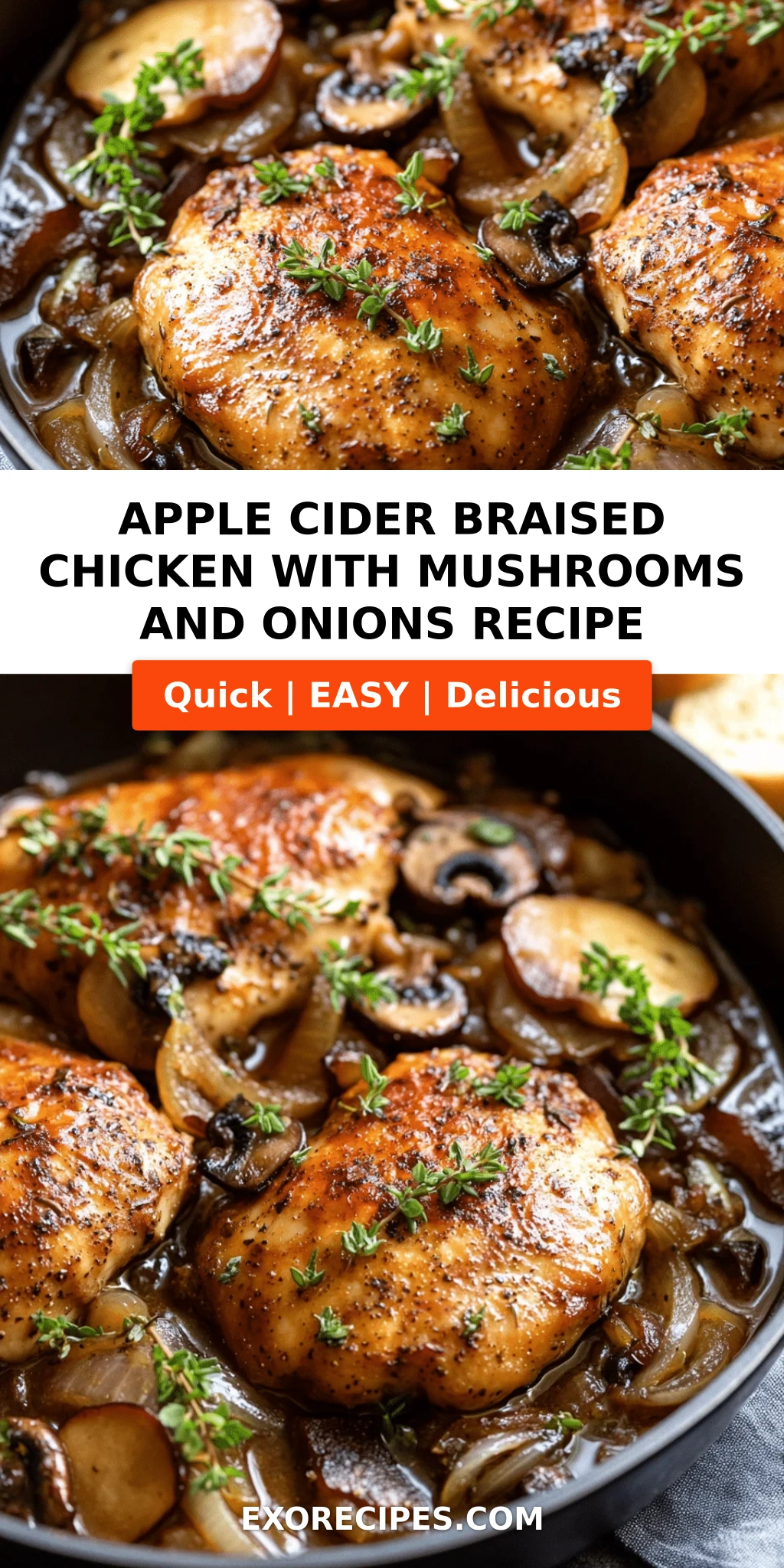 Apple Cider Braised Chicken with Mushrooms and Onions