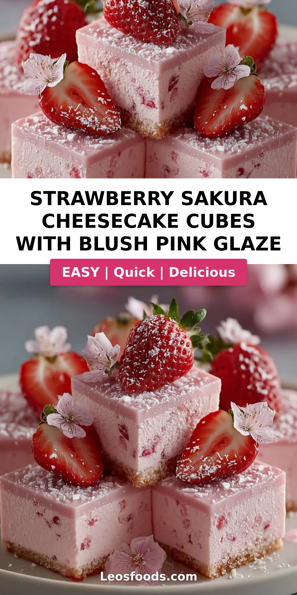 Strawberry Sakura Cheesecake Cubes with Blush Pink Glaze
