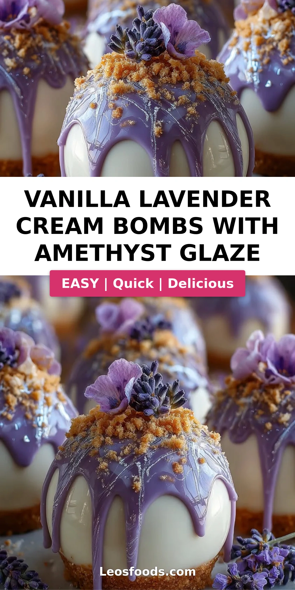 Vanilla Lavender Cream Bombs with Amethyst Glaze