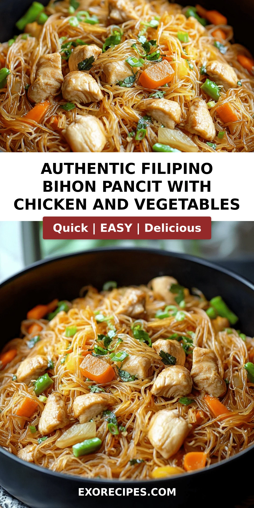 Authentic Filipino Bihon Pancit with Chicken and Vegetables