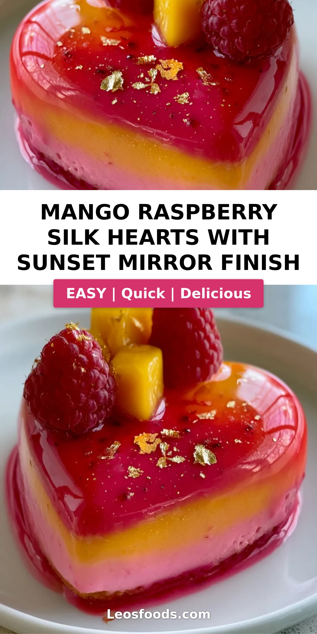 Mango Raspberry Silk Hearts with Sunset Mirror Finish
