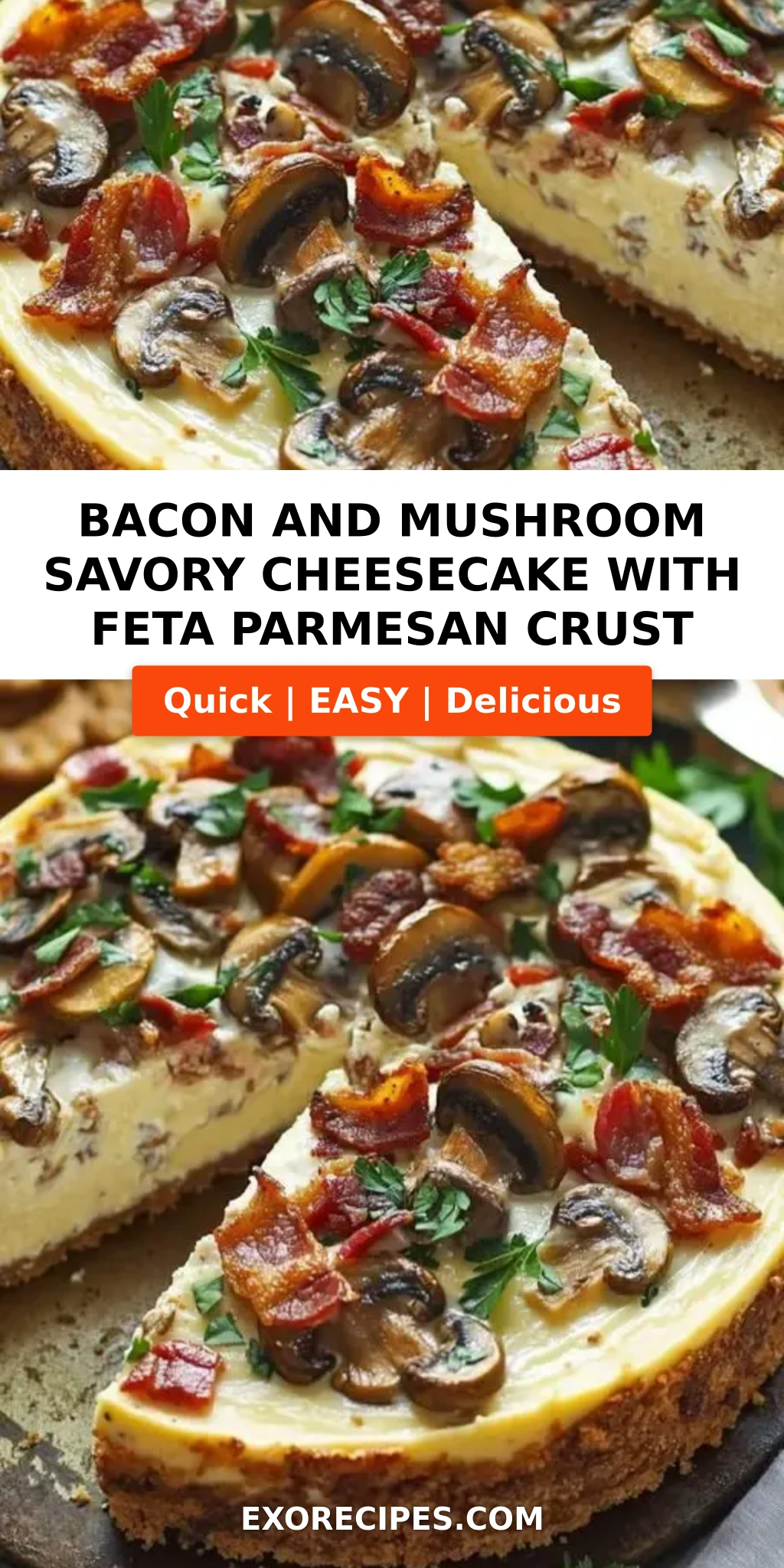 Bacon and Mushroom Cheesecake with Feta and Parmesan Crust