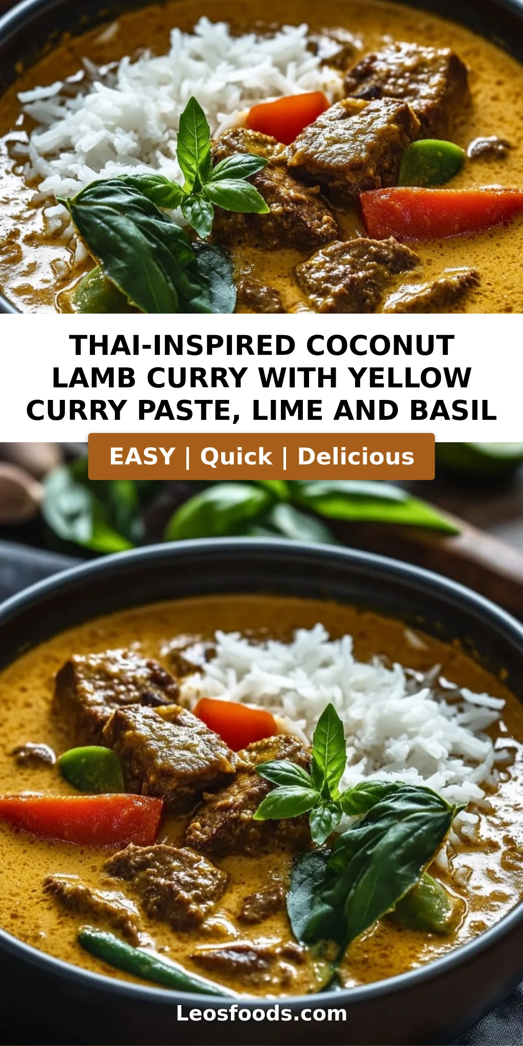 Thai-Inspired Coconut Lamb Curry with Yellow Curry Paste, Lime and Basil