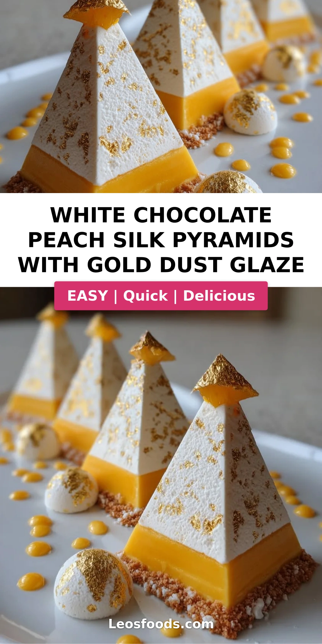 White Chocolate Peach Silk Pyramids with Gold Dust Glaze