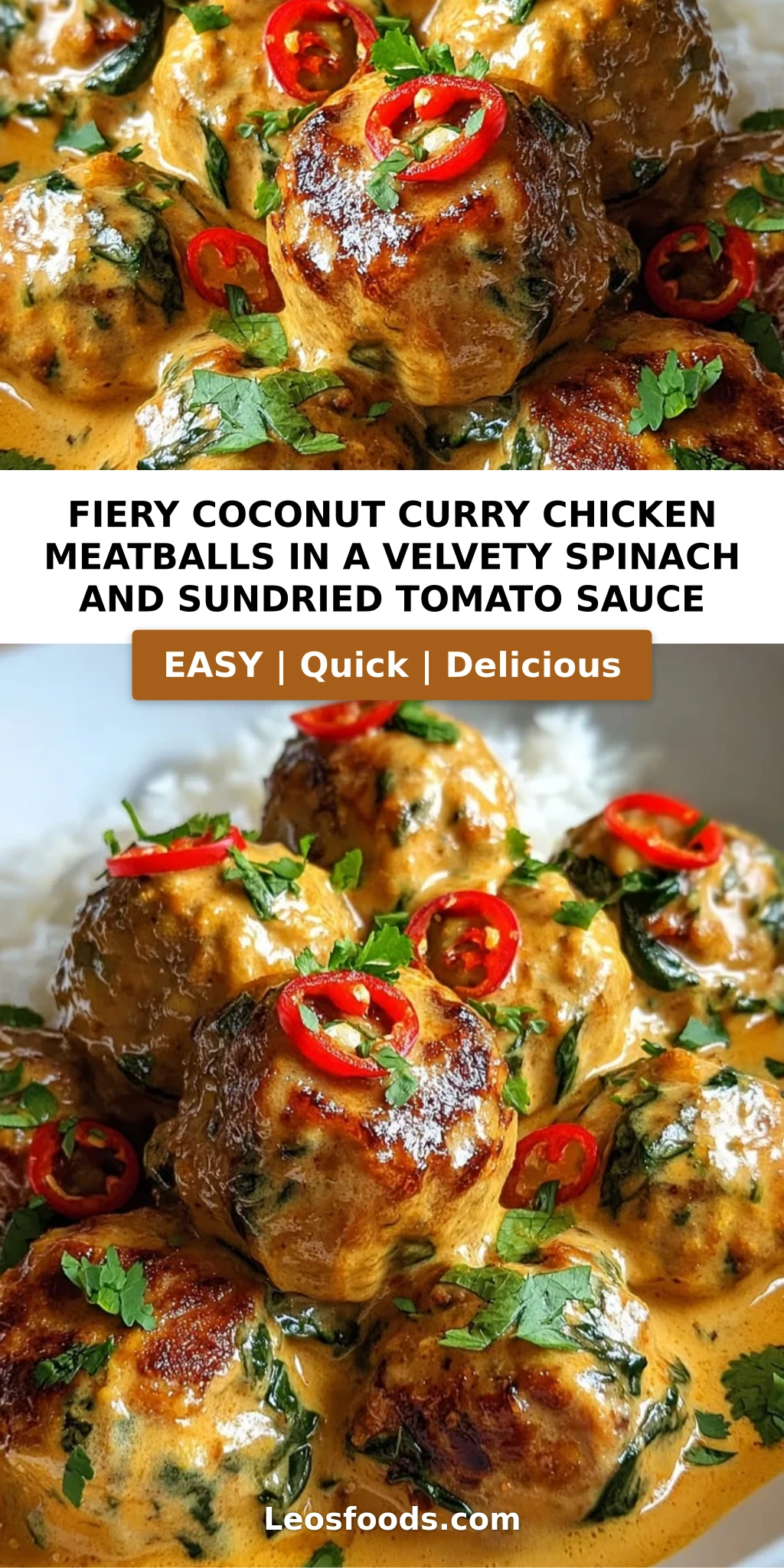 Fiery Coconut Curry Chicken Meatballs in a Velvety Spinach and Sundried Tomato Sauce