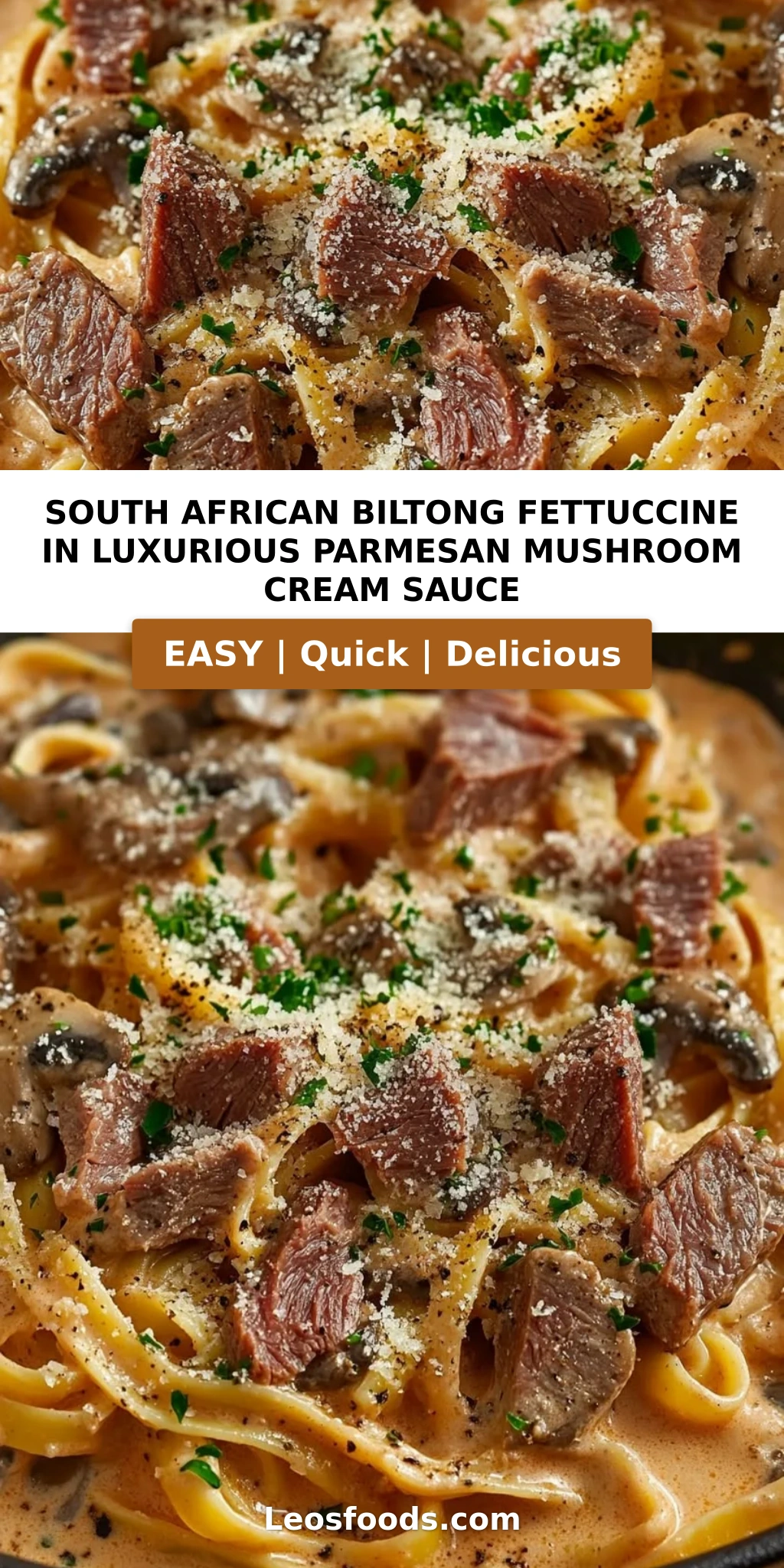 South African Biltong Fettuccine in Luxurious Parmesan Mushroom Cream Sauce