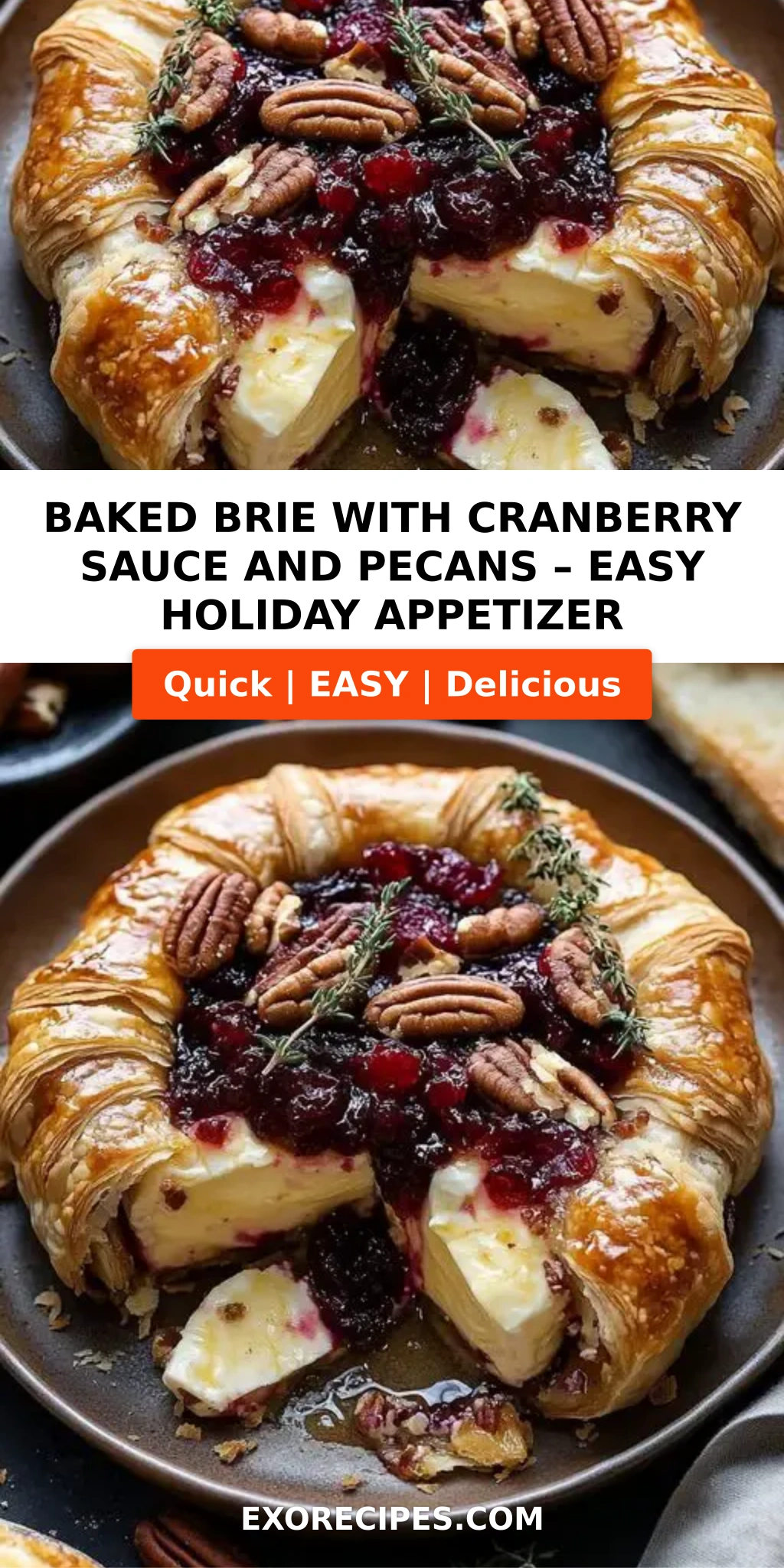 Baked Brie with Cranberry Sauce and Pecans