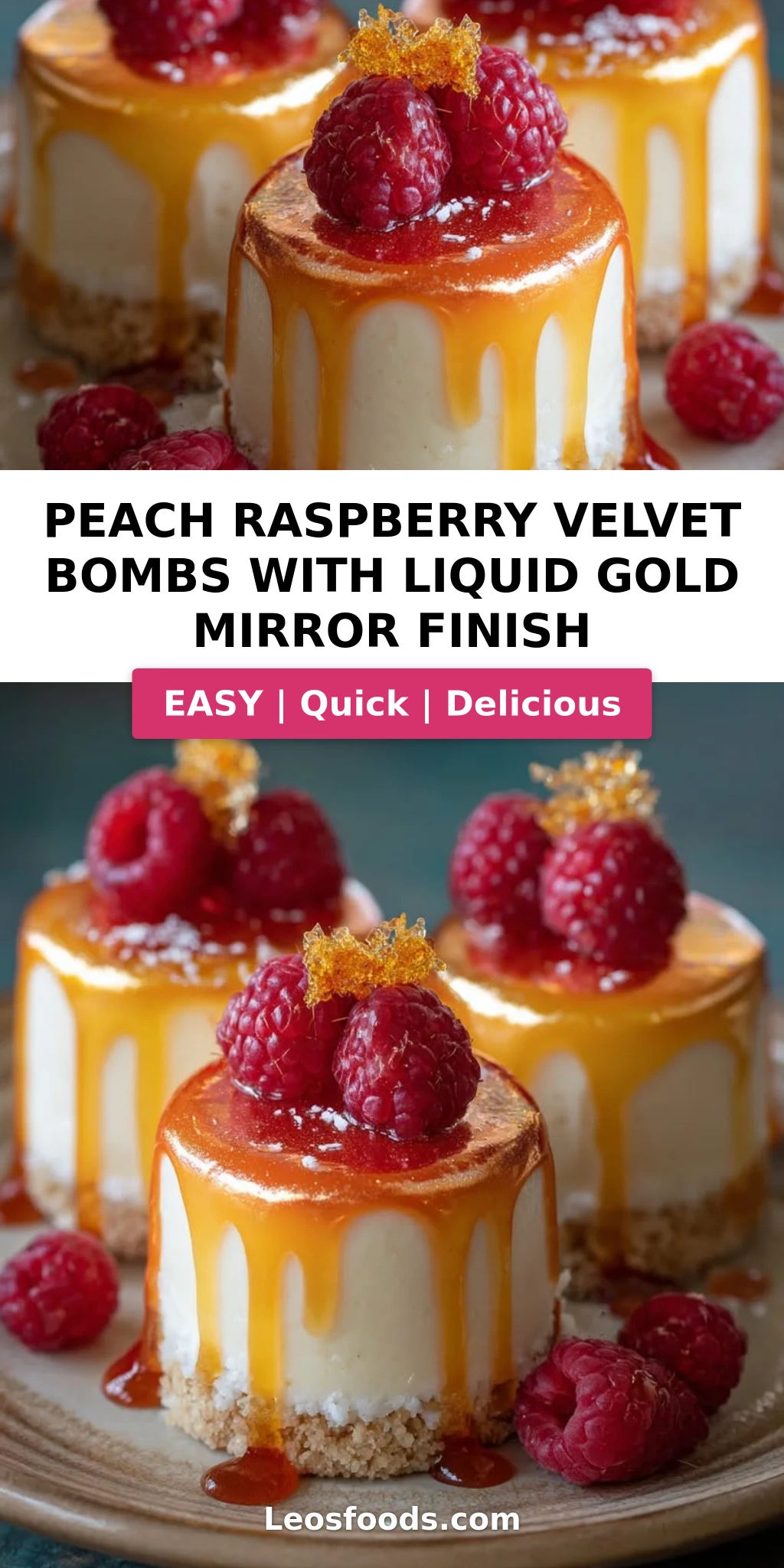 Peach Raspberry Velvet Bombs with Liquid Gold Mirror Finish
