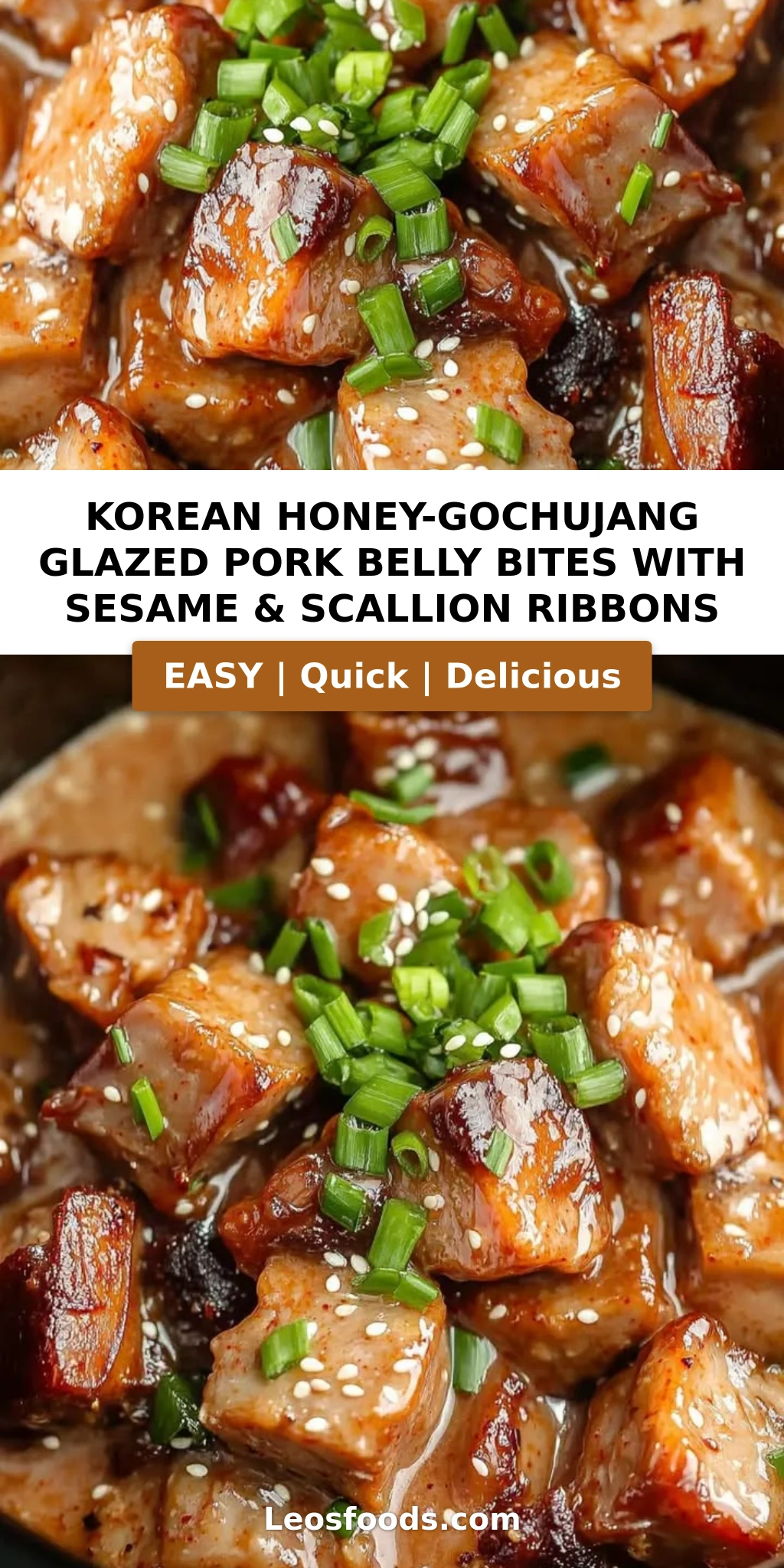 Korean Honey-Gochujang Glazed Pork Belly Bites with Sesame & Scallion Ribbons