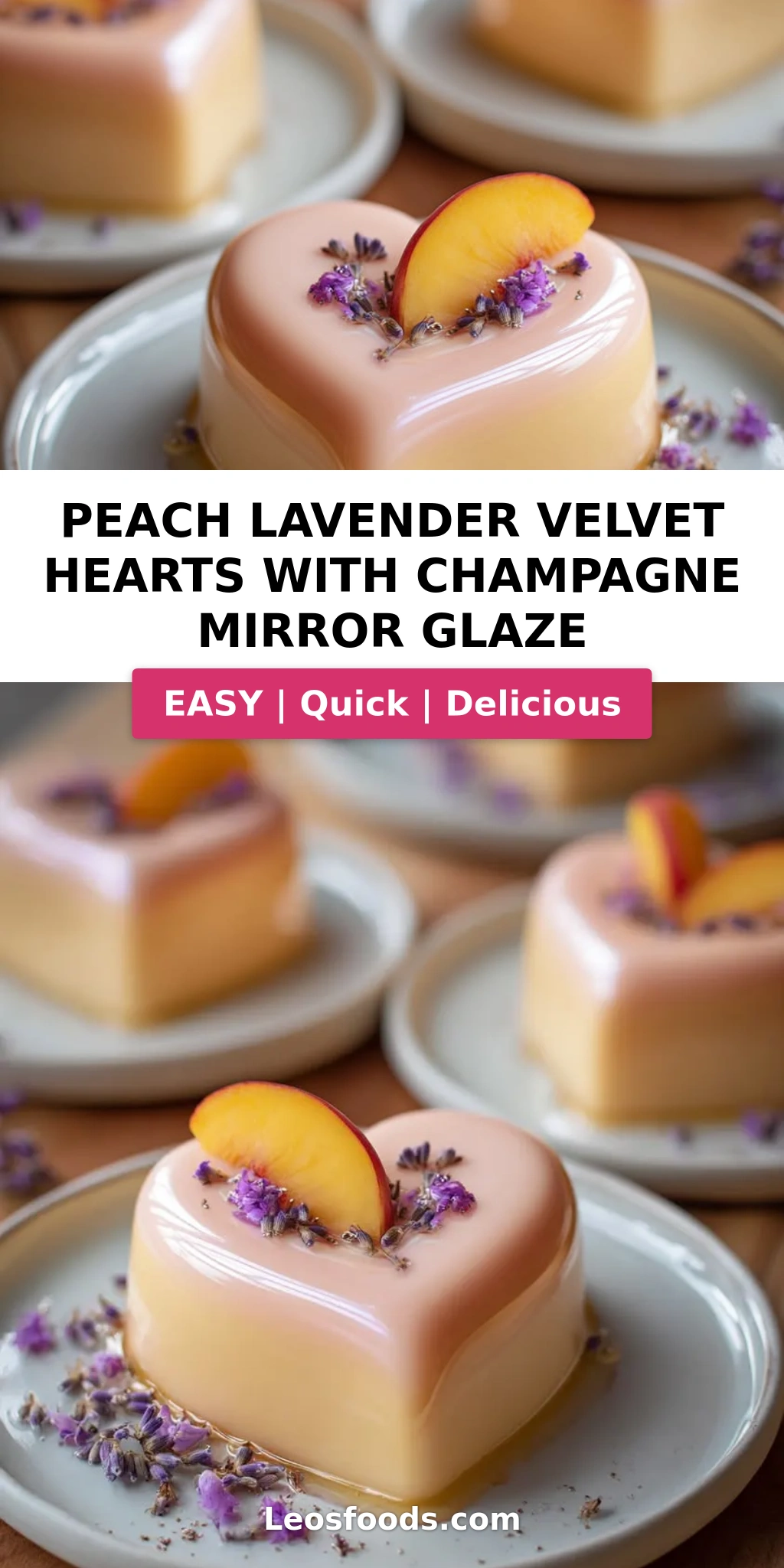 Peach Lavender Velvet Hearts with Champagne Mirror Glaze