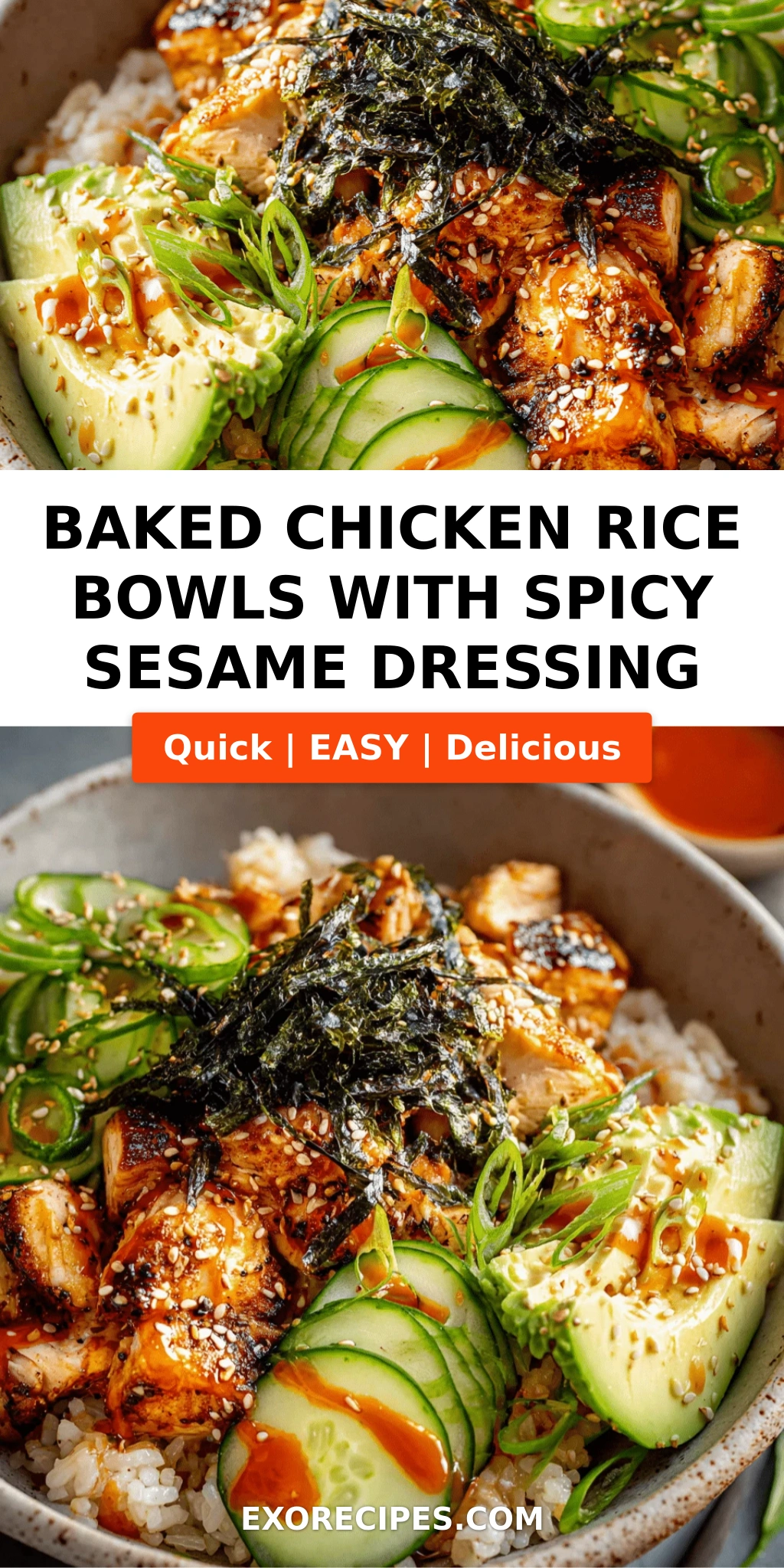 Baked Chicken Rice Bowls with Spicy Sesame Dressing