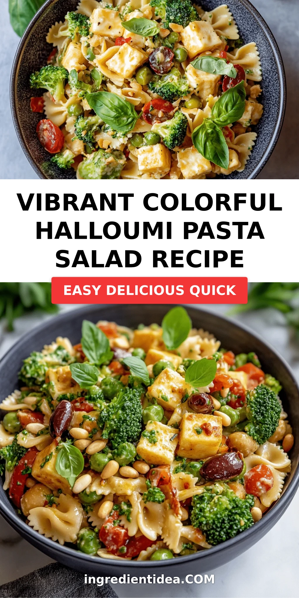 Vibrant Colorful Halloumi Pasta Salad Recipe