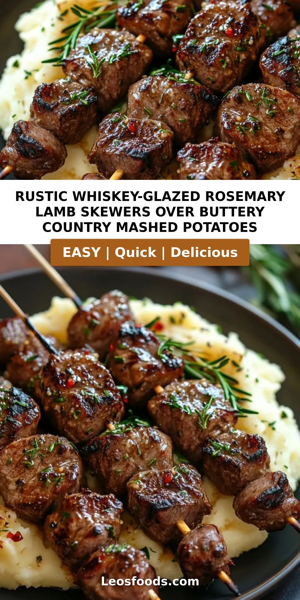 Rustic Whiskey-Glazed Rosemary Lamb Skewers Over Buttery Country Mashed Potatoes