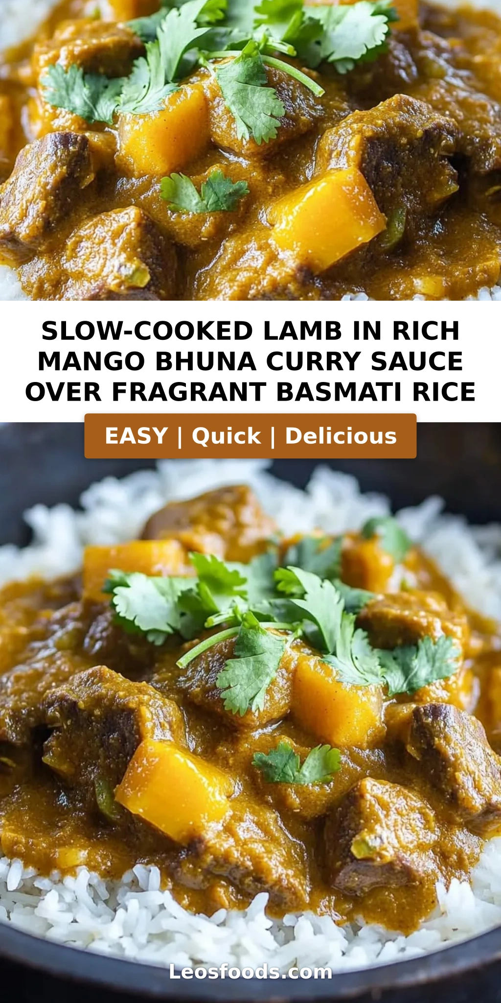 Slow-Cooked Lamb in Rich Mango Bhuna Curry Sauce over Fragrant Basmati Rice