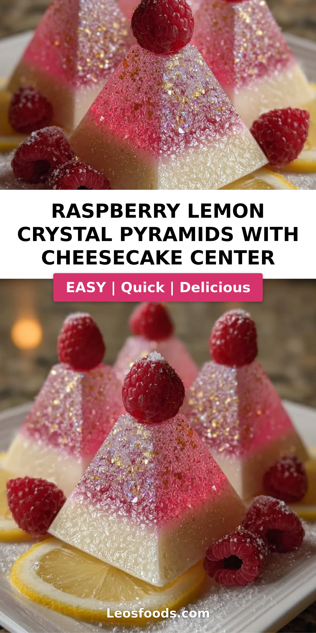 Raspberry Lemon Crystal Pyramids with Cheesecake Center
