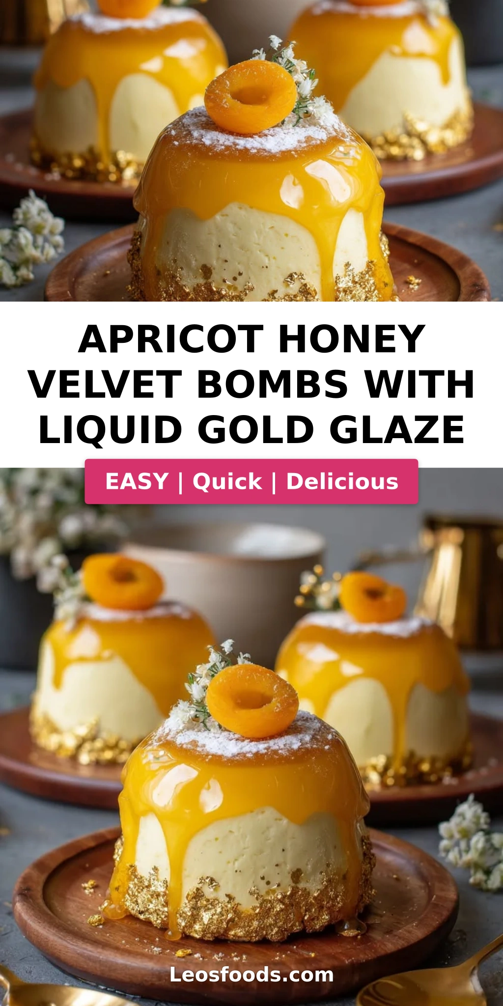 Apricot Honey Velvet Bombs with Liquid Gold Glaze