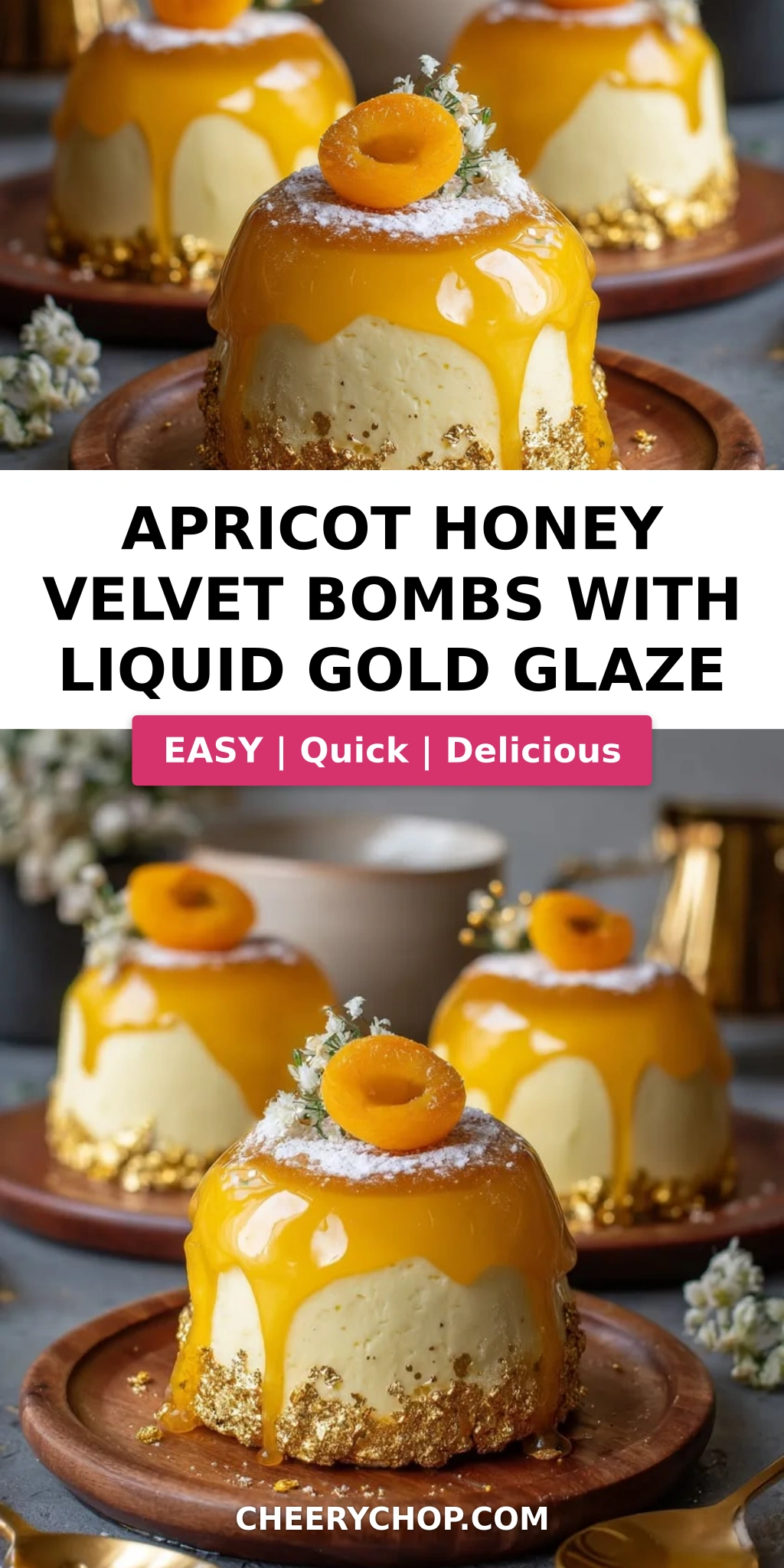Apricot Honey Velvet Bombs with Liquid Gold Glaze