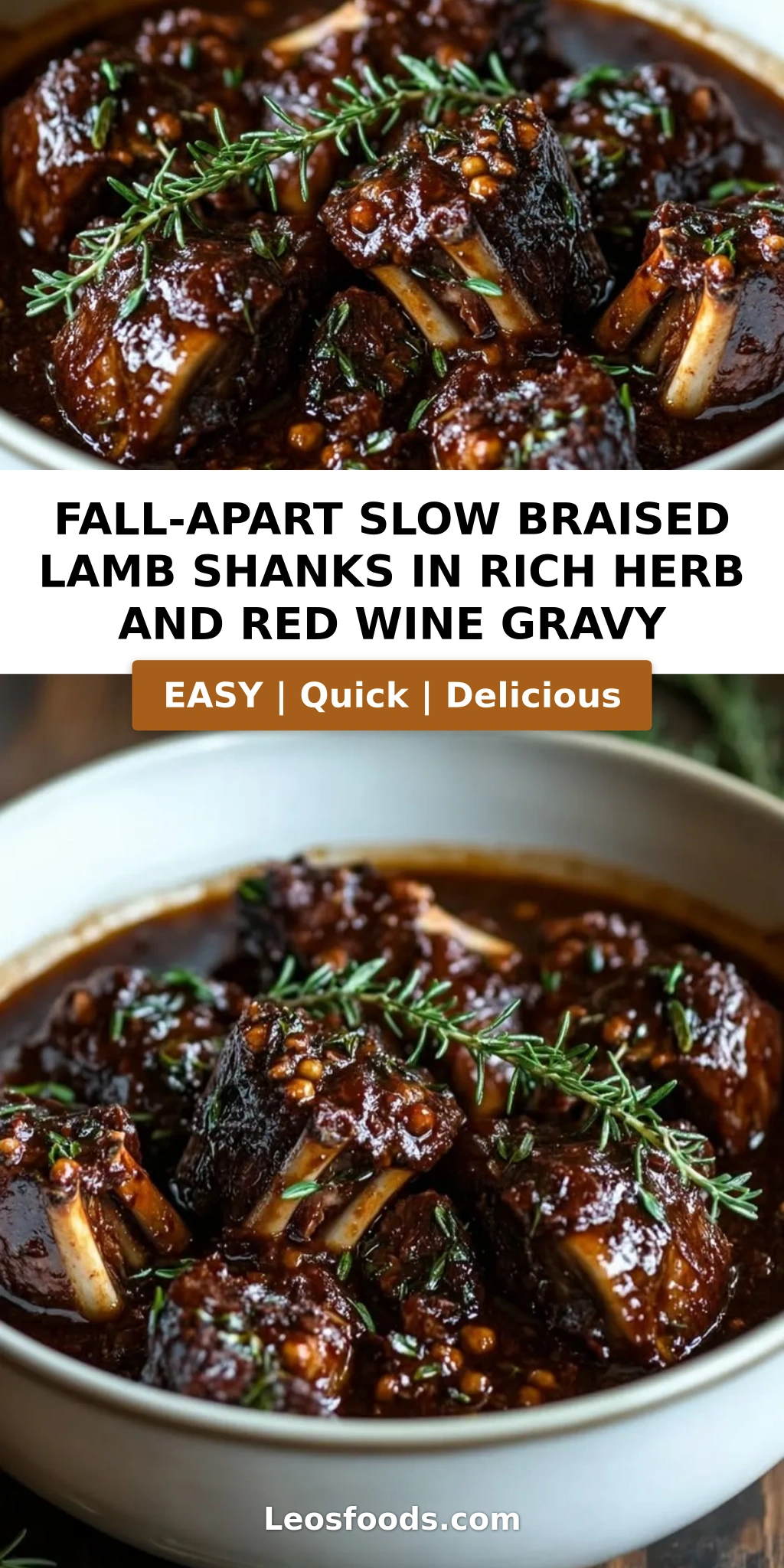 Fall-Apart Slow Braised Lamb Shanks in Rich Herb and Red Wine Gravy