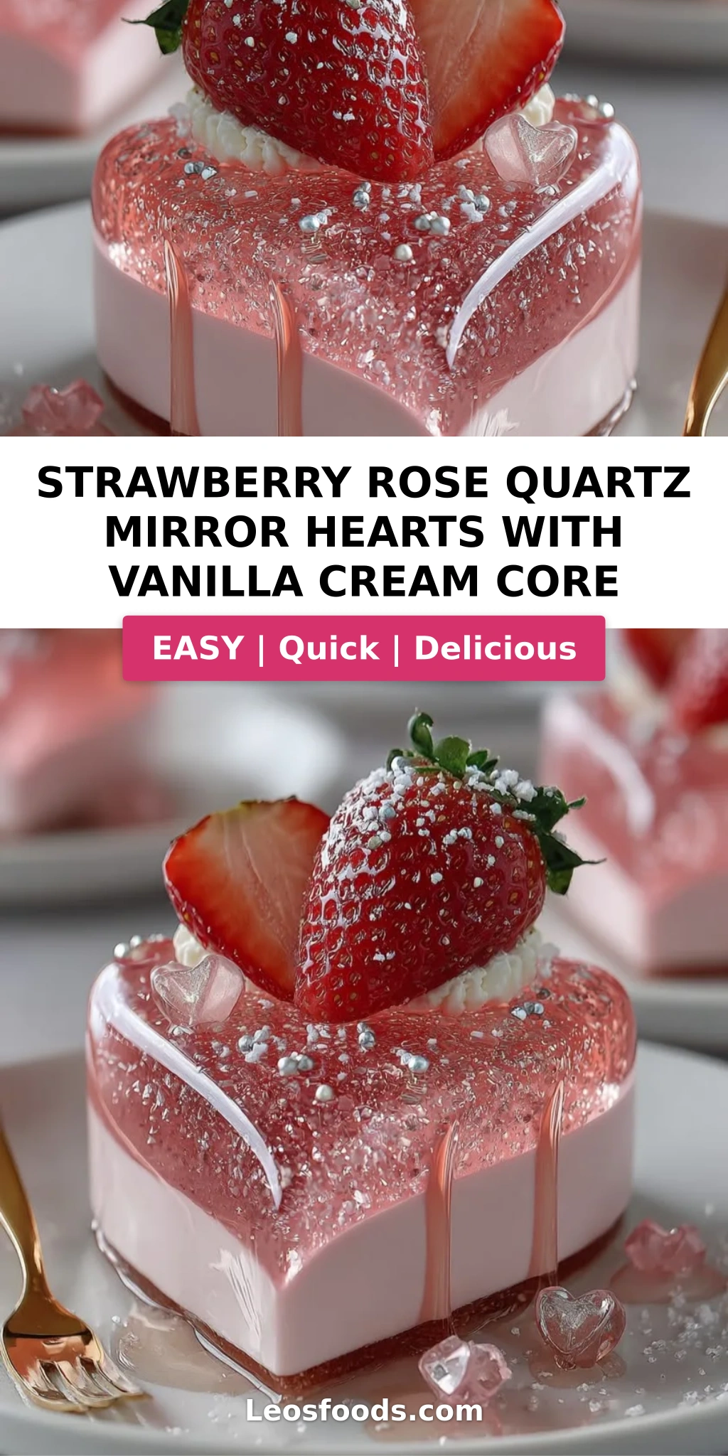 Strawberry Rose Quartz Mirror Hearts with Vanilla Cream Core