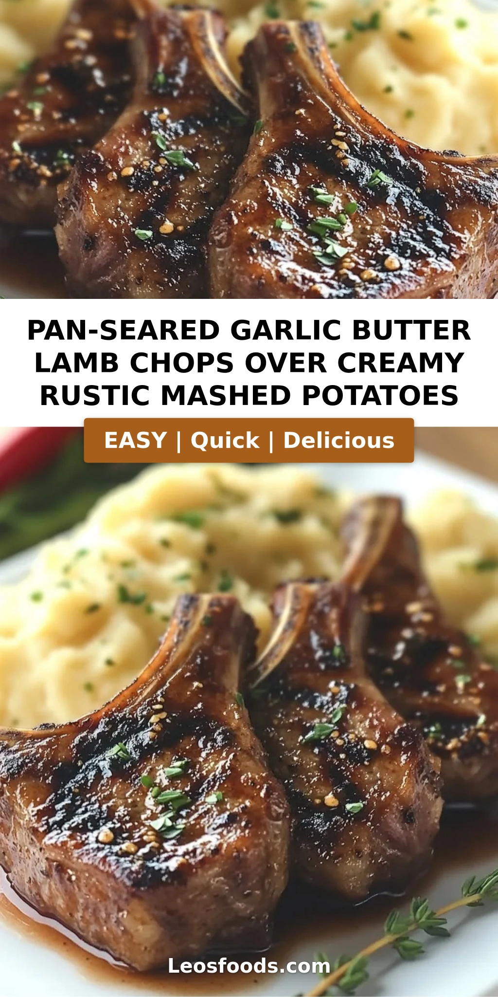 Pan-Seared Garlic Butter Lamb Chops Over Creamy Rustic Mashed Potatoes
