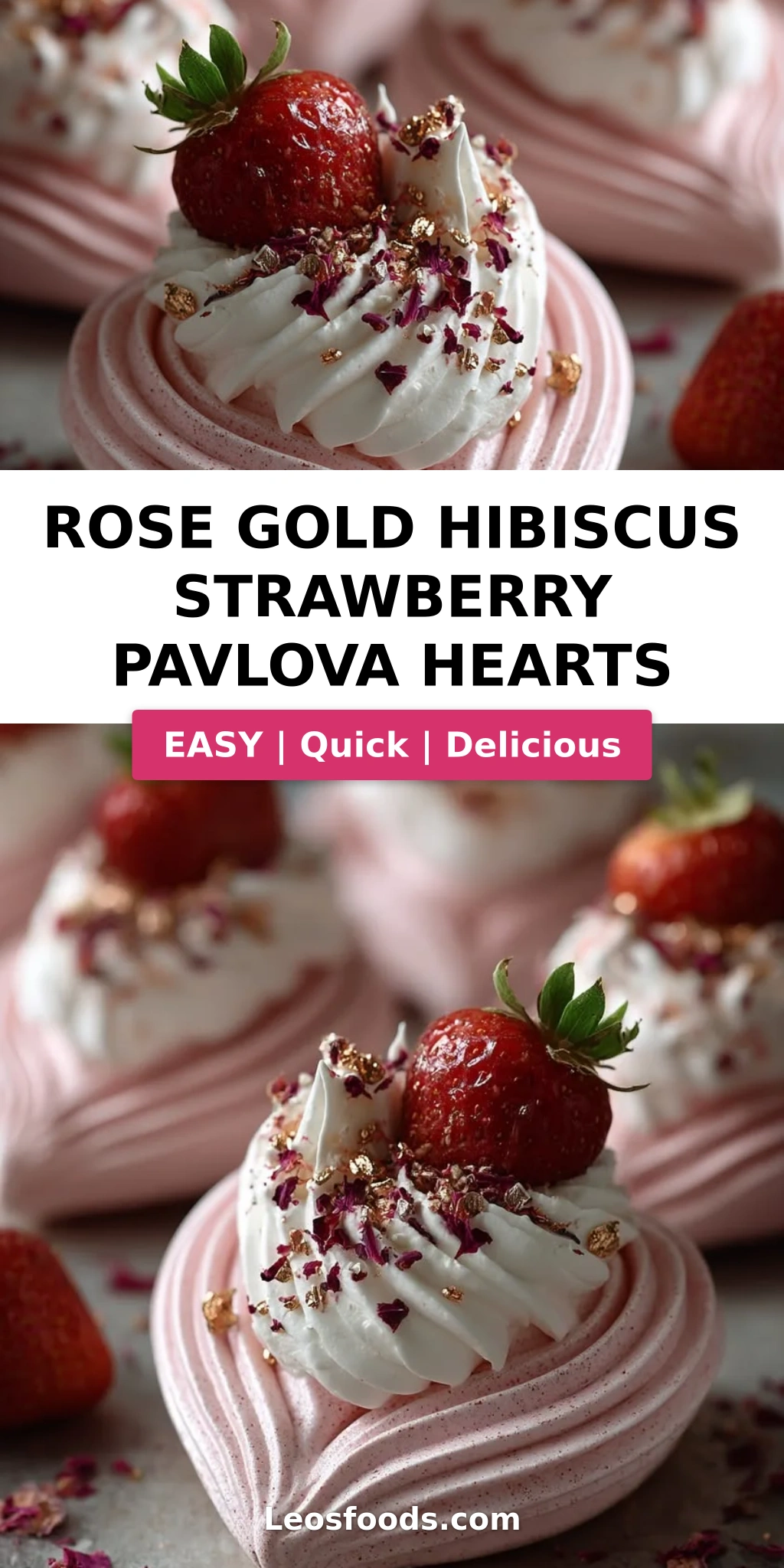 Rose Gold Hibiscus Strawberry Pavlova Hearts