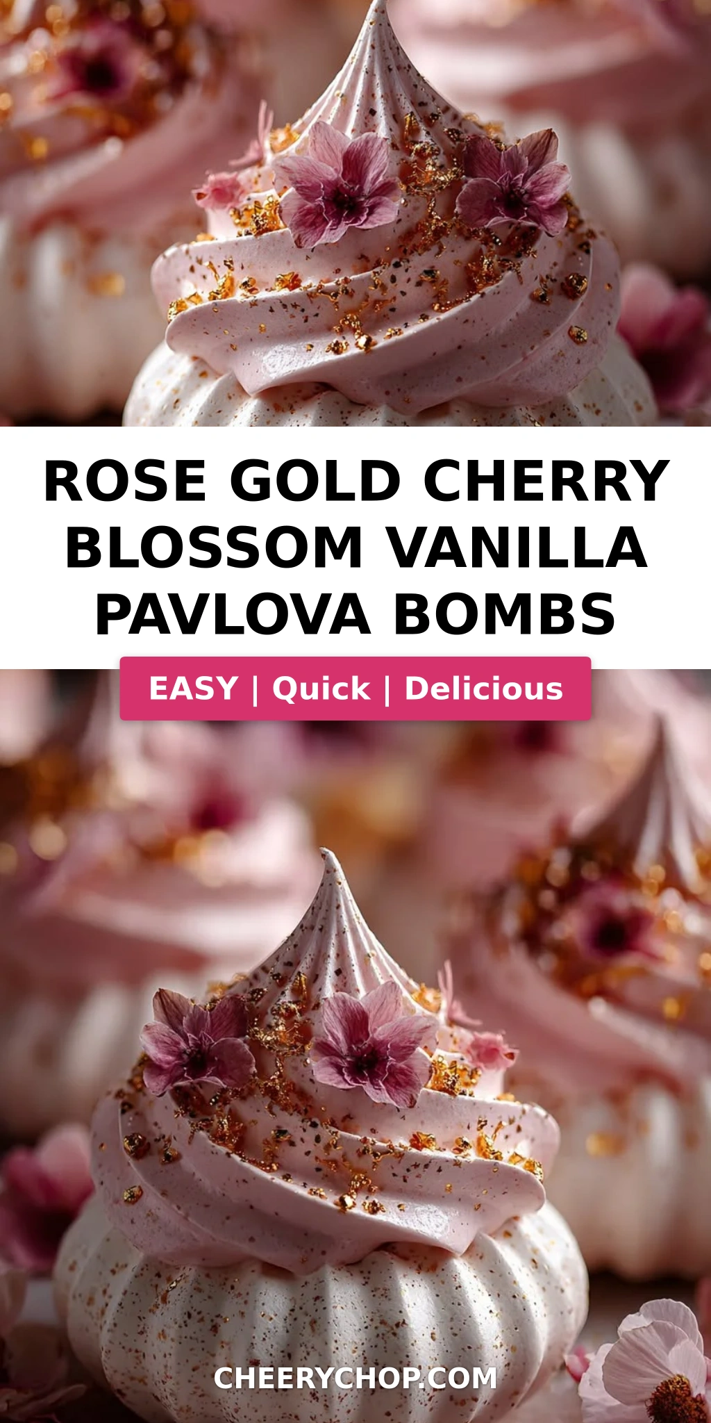 Rose Gold Cherry Blossom Vanilla Pavlova Bombs