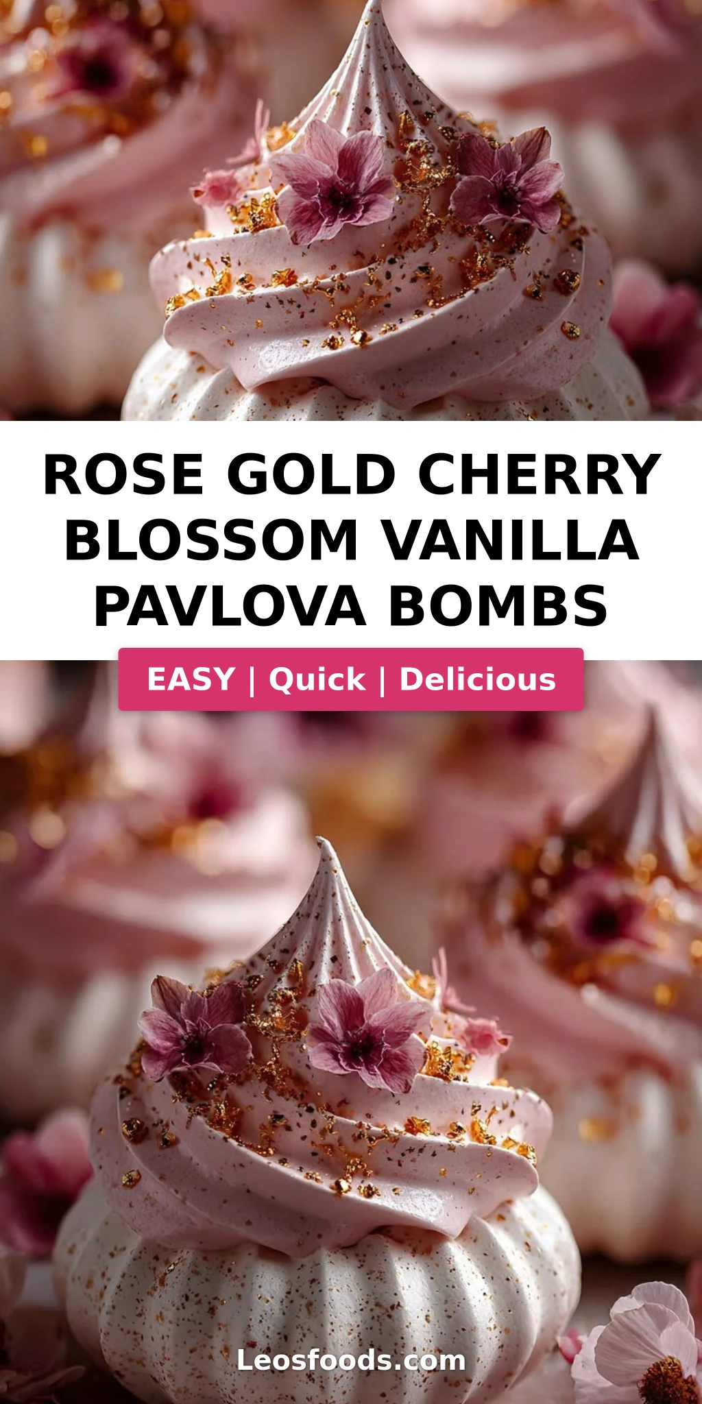 Rose Gold Cherry Blossom Vanilla Pavlova Bombs
