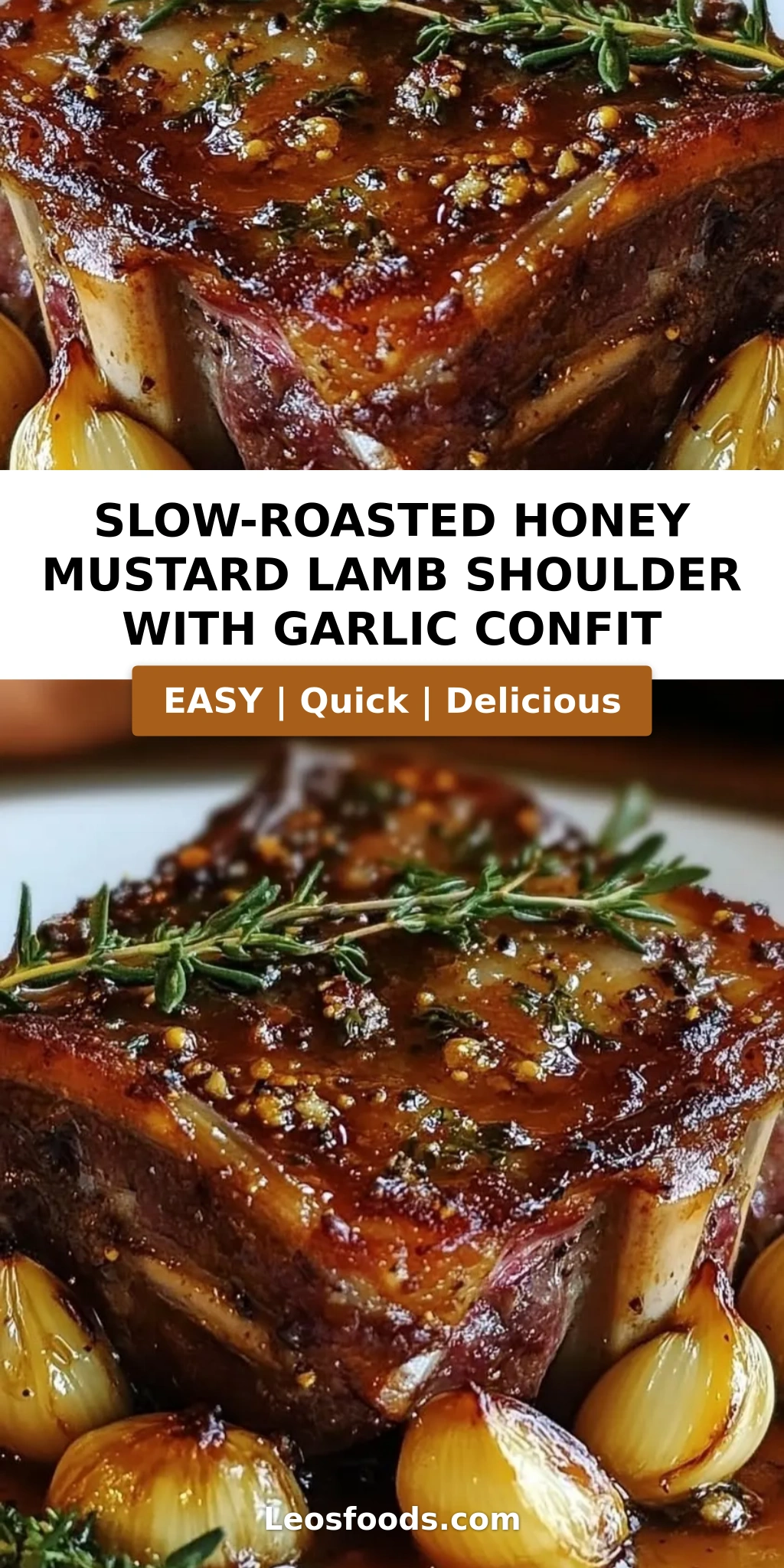 Slow-Roasted Honey Mustard Lamb Shoulder with Garlic Confit